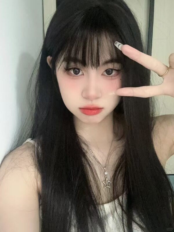 真我黑长直漫画齐刘海假发套 全真发整顶设计 自然隐形无痕贴合 长发飘逸顺滑