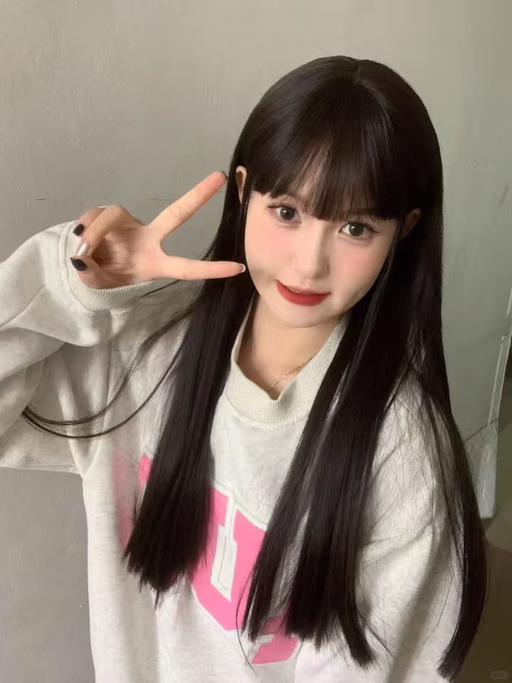 真我黑长直漫画齐刘海假发套 全真发整顶设计 自然隐形无痕贴合 长发飘逸顺滑