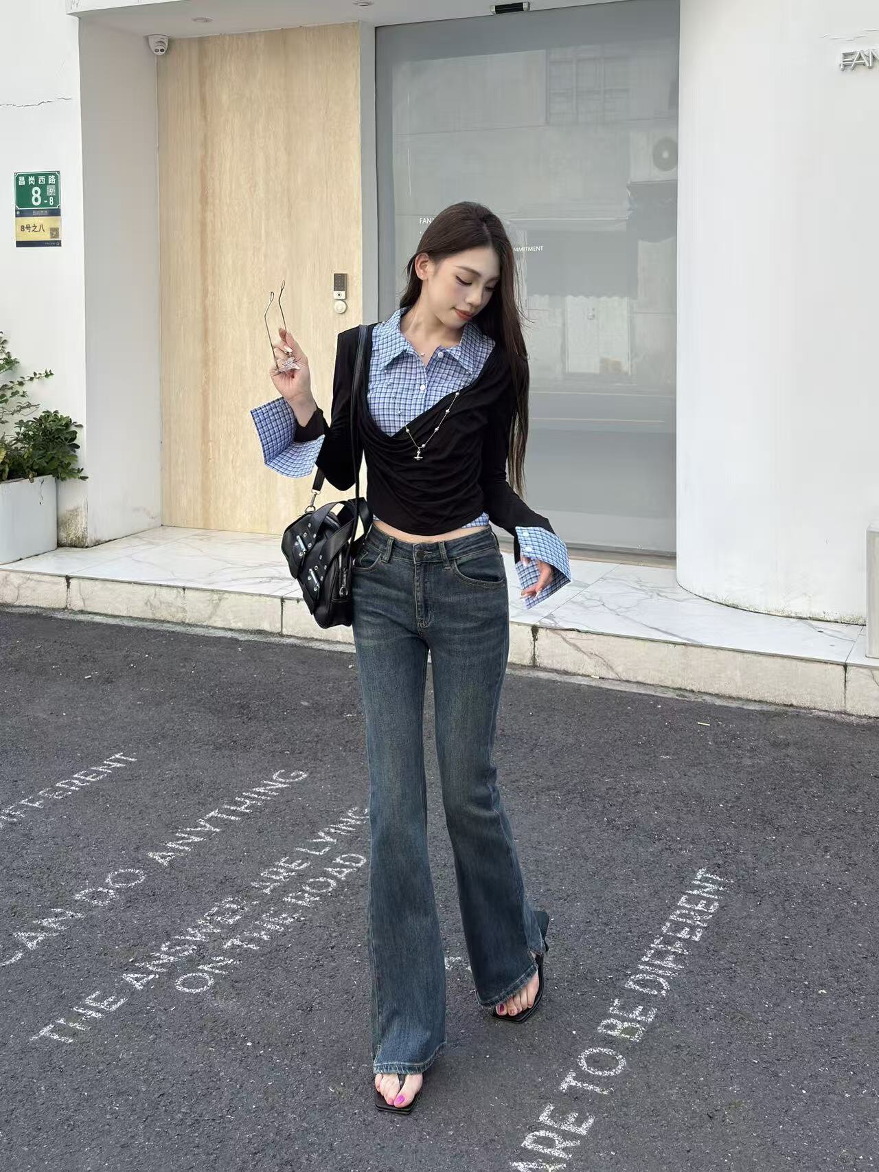 ABWLR秋冬复古微喇牛仔裤:高腰马蹄的显腿长神裤