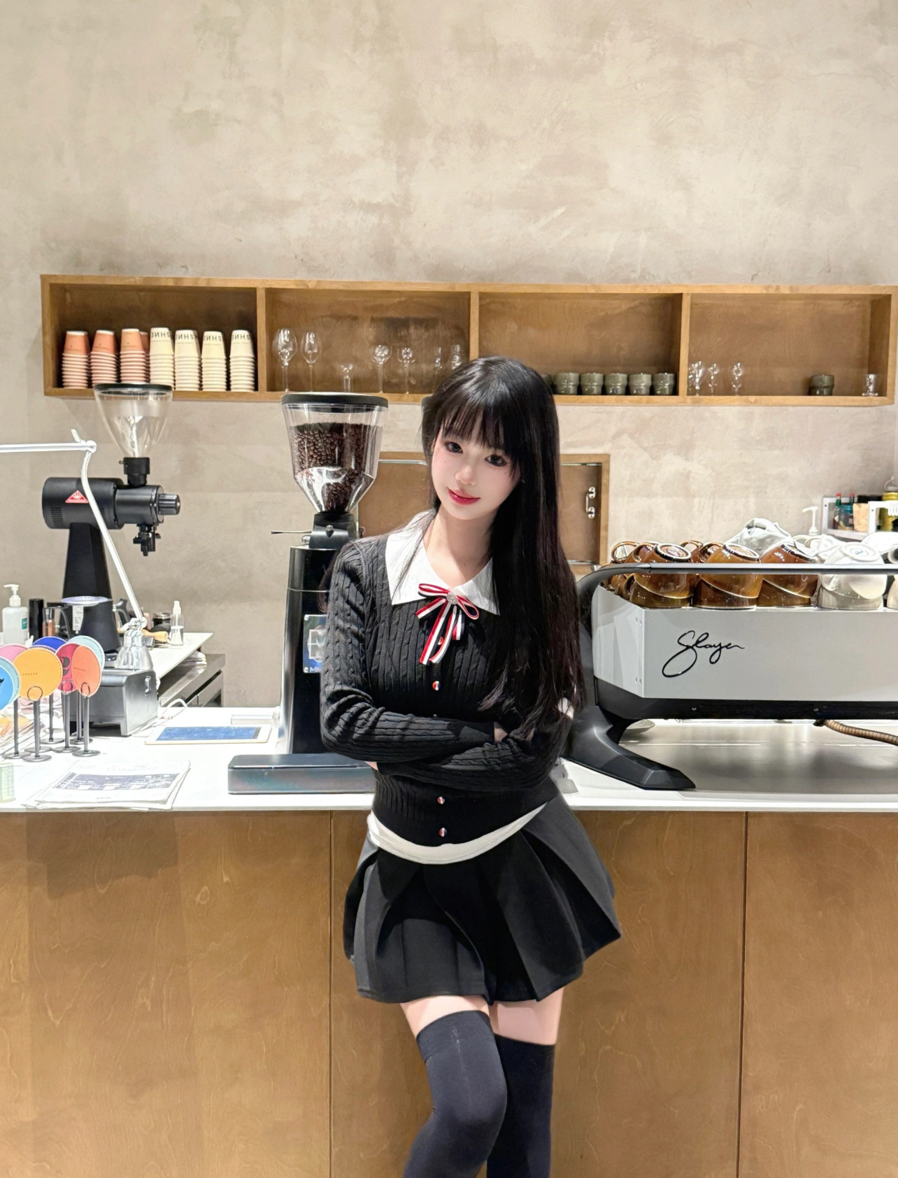 RR studio韩系甜妹polo领针织衫 蝴蝶结设计可爱减龄 短裙