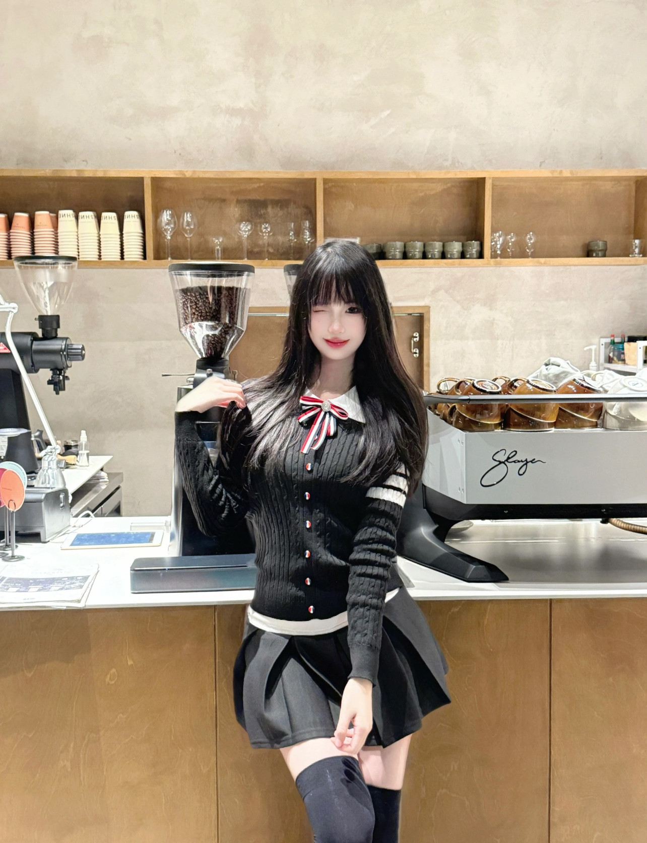 RR studio韩系甜妹polo领针织衫 蝴蝶结设计可爱减龄 短裙