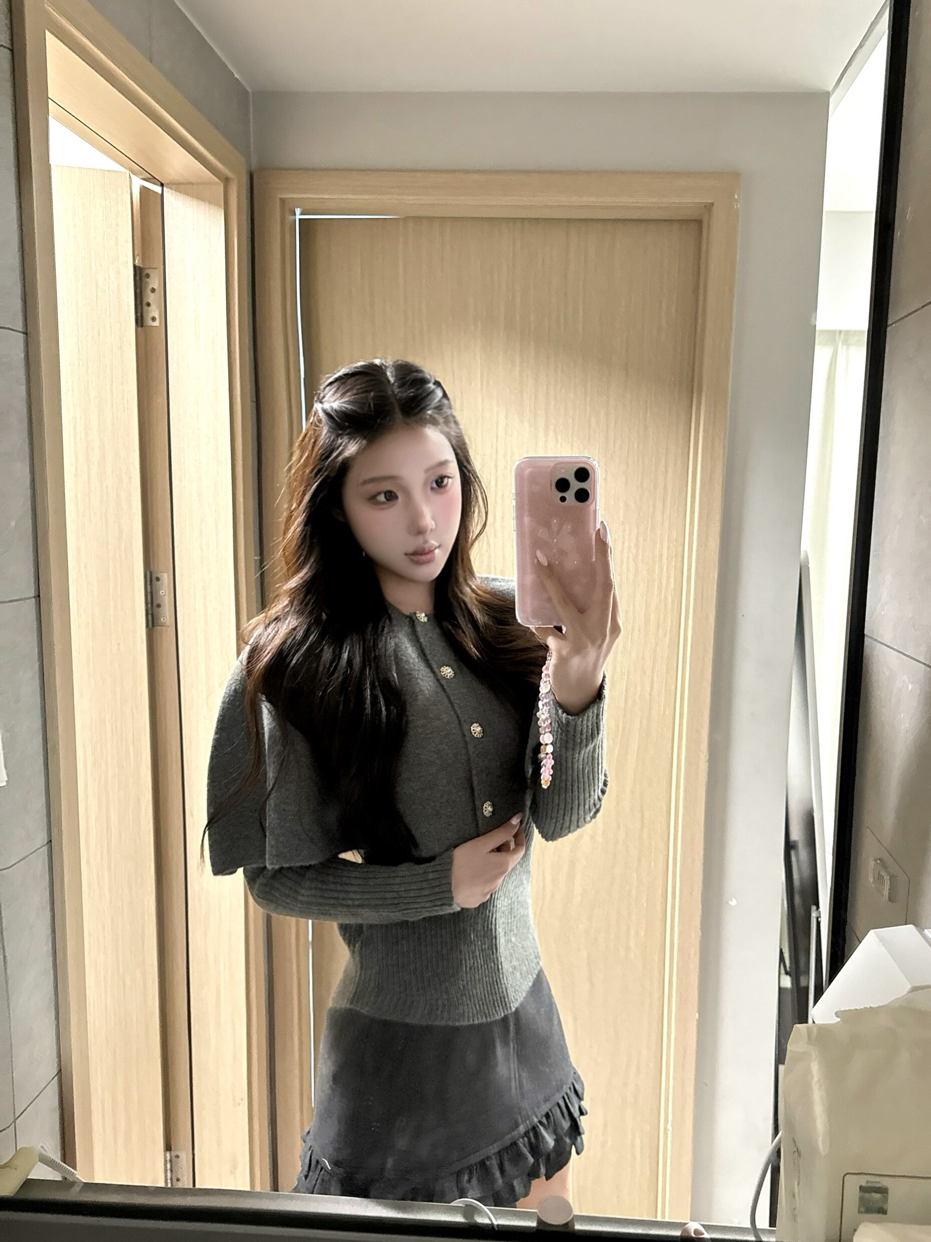 OYFF凡凡【小步舞曲】灰色套装,斗篷式廓形披肩A字短裙三件套设计省心