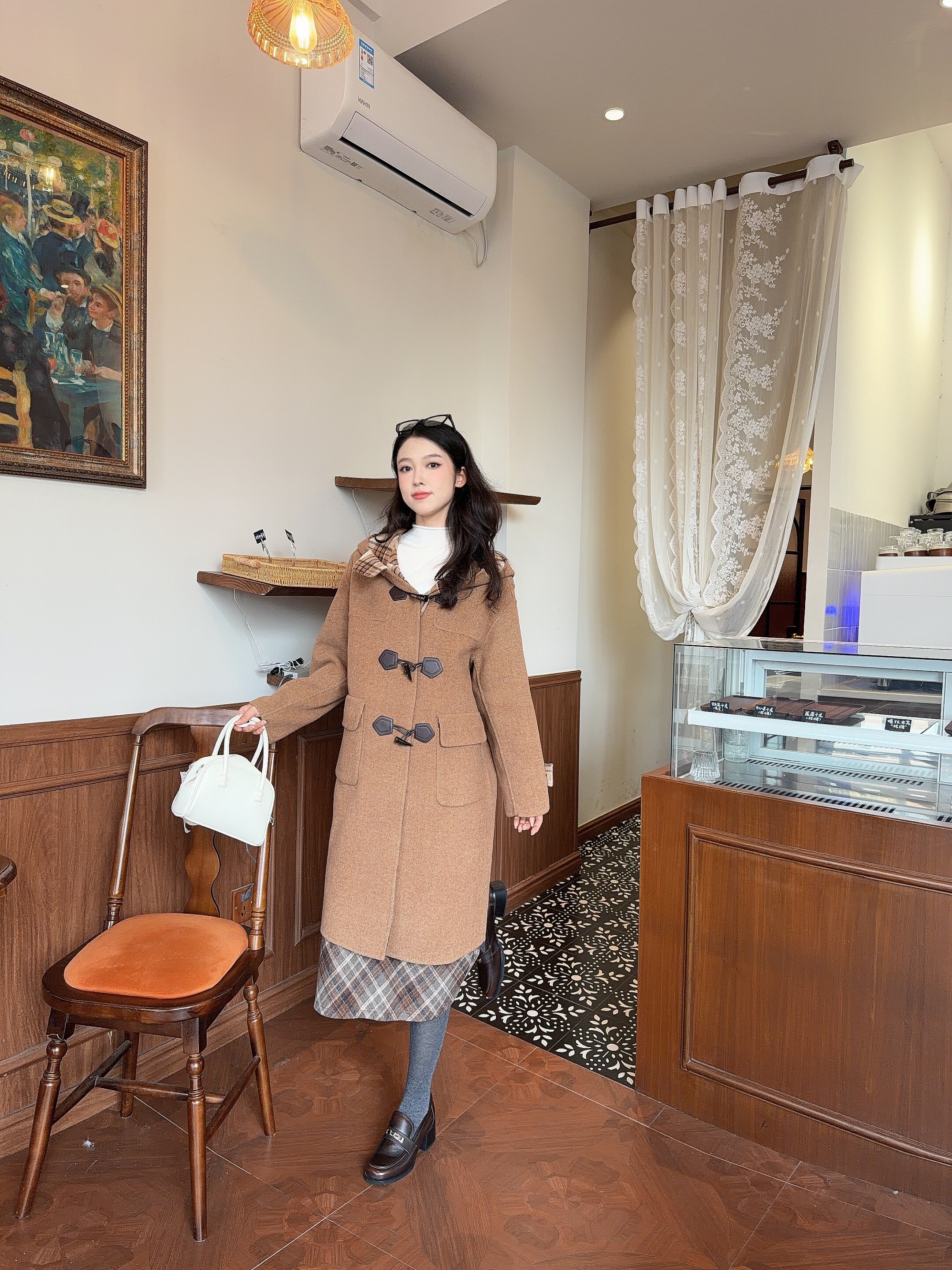 百丽春季复古粗跟乐福鞋 黑色小皮鞋经典百搭 粗高跟设计稳当增高不累脚