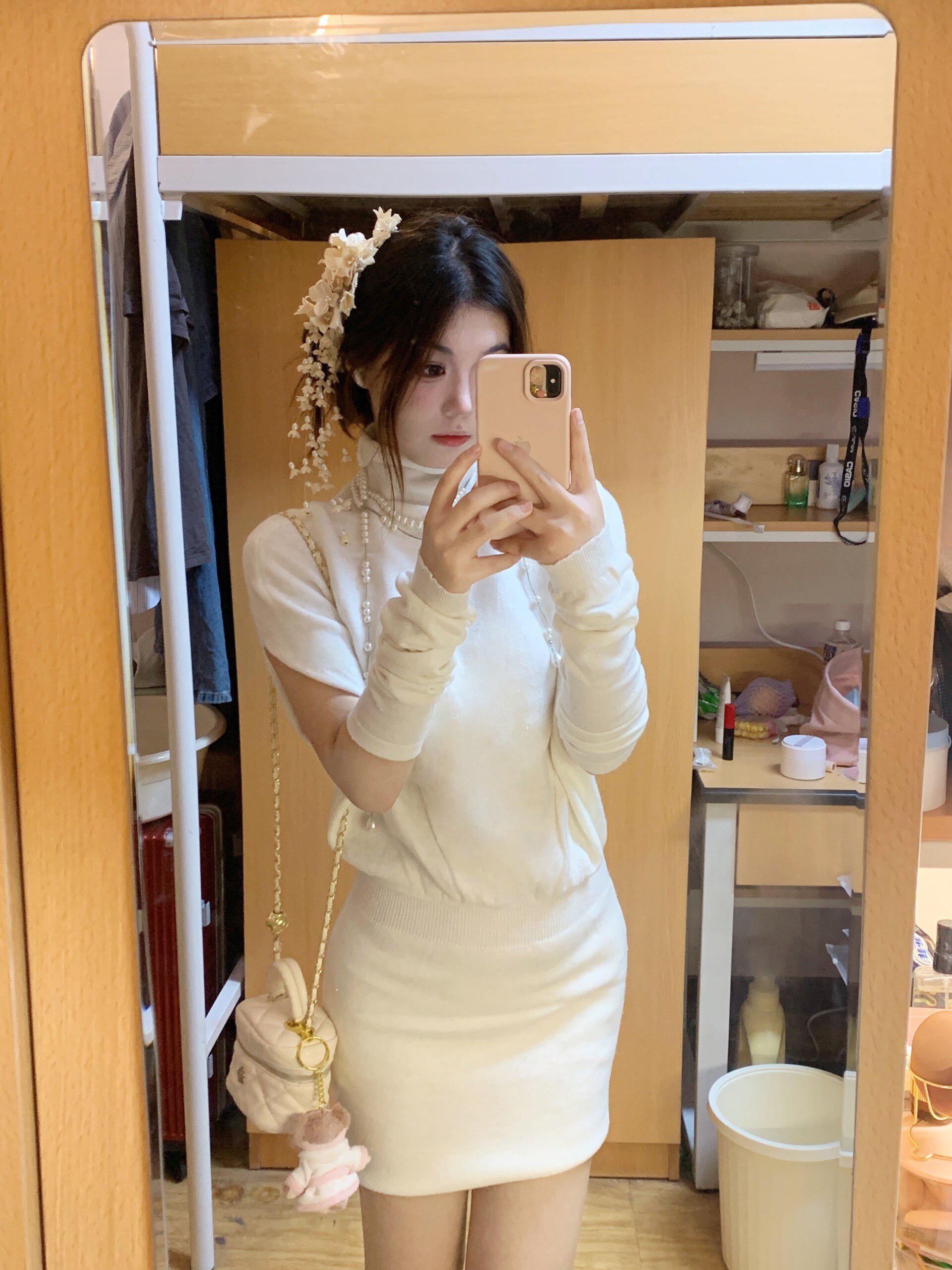 Hotdog热狗很辣【韩系姐姐】套装 高领斗篷针织连衣裙+袖套包臀短裙斗篷