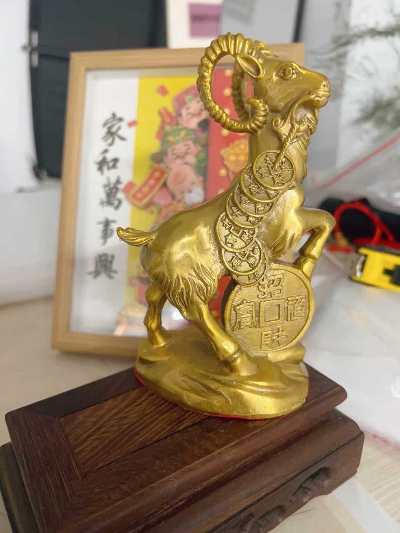 铜羊摆件黄铜领头羊办公室客厅摆设生肖羊三羊开泰工艺品大号山羊-淘宝