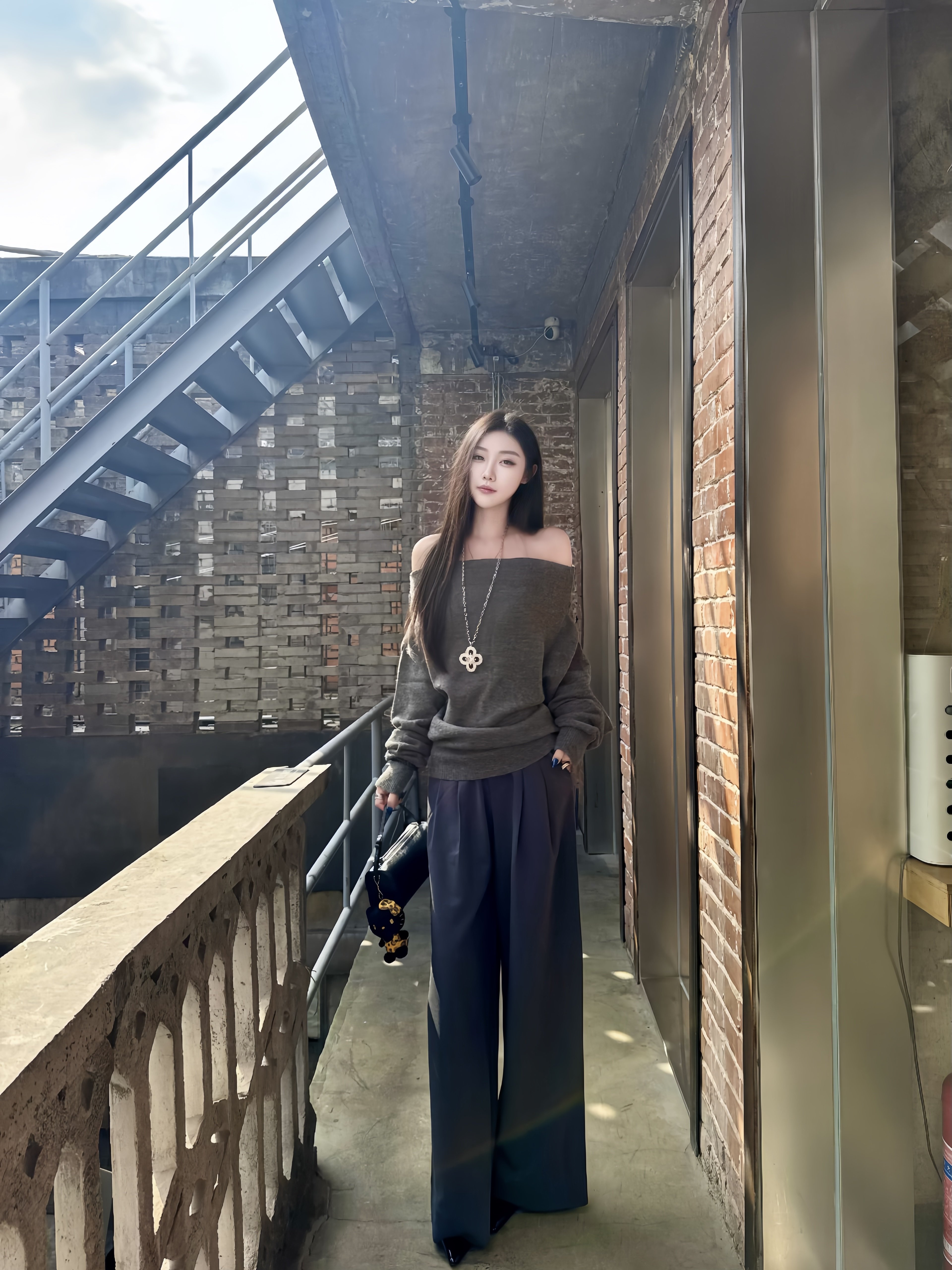 KENABSTUDIO春夏灰色阔腿西装裤 宽松垂感面料舒适有型