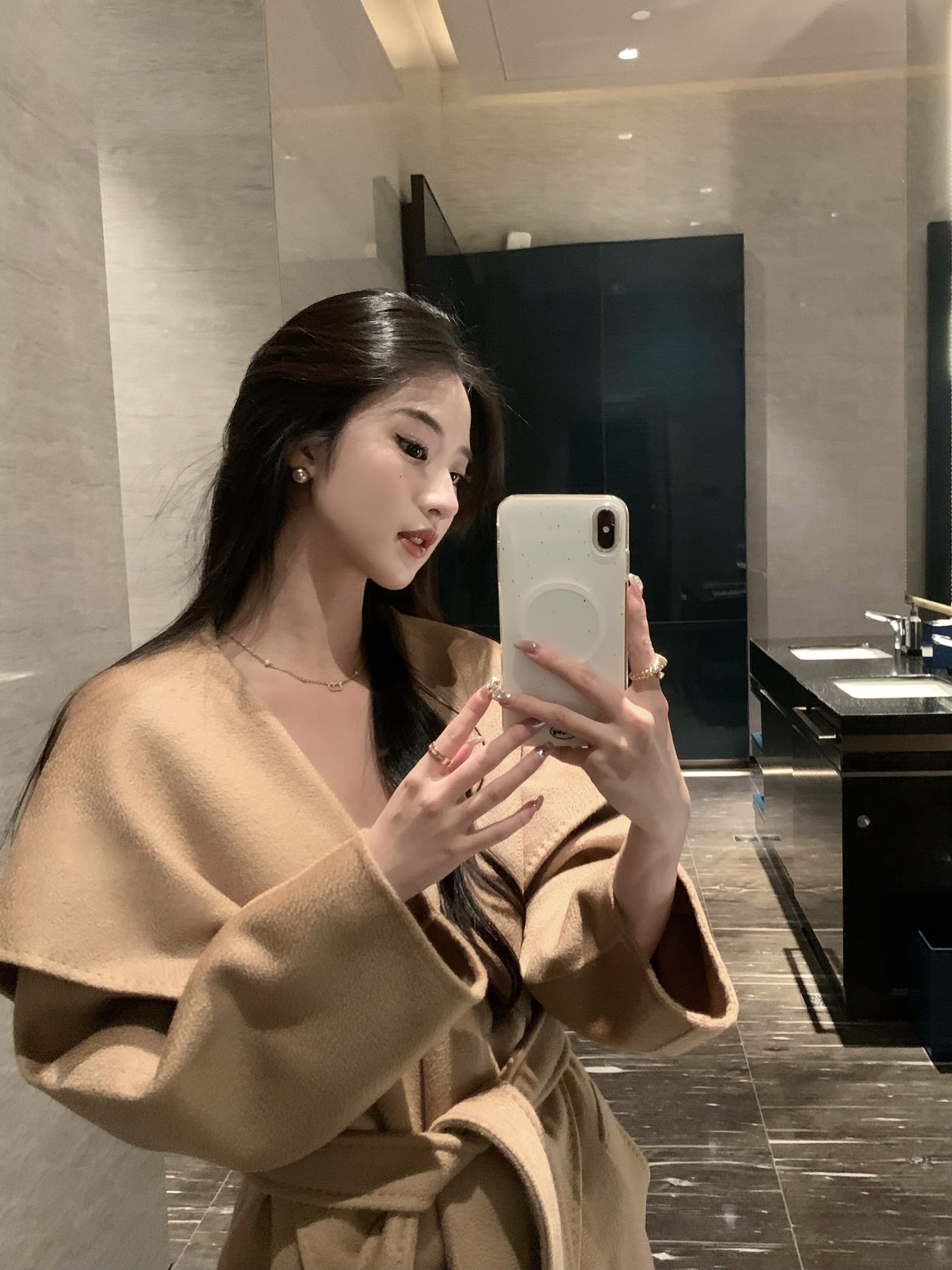 JIUCHIC|M家Rienza大翻领双面水波纹山羊绒大衣