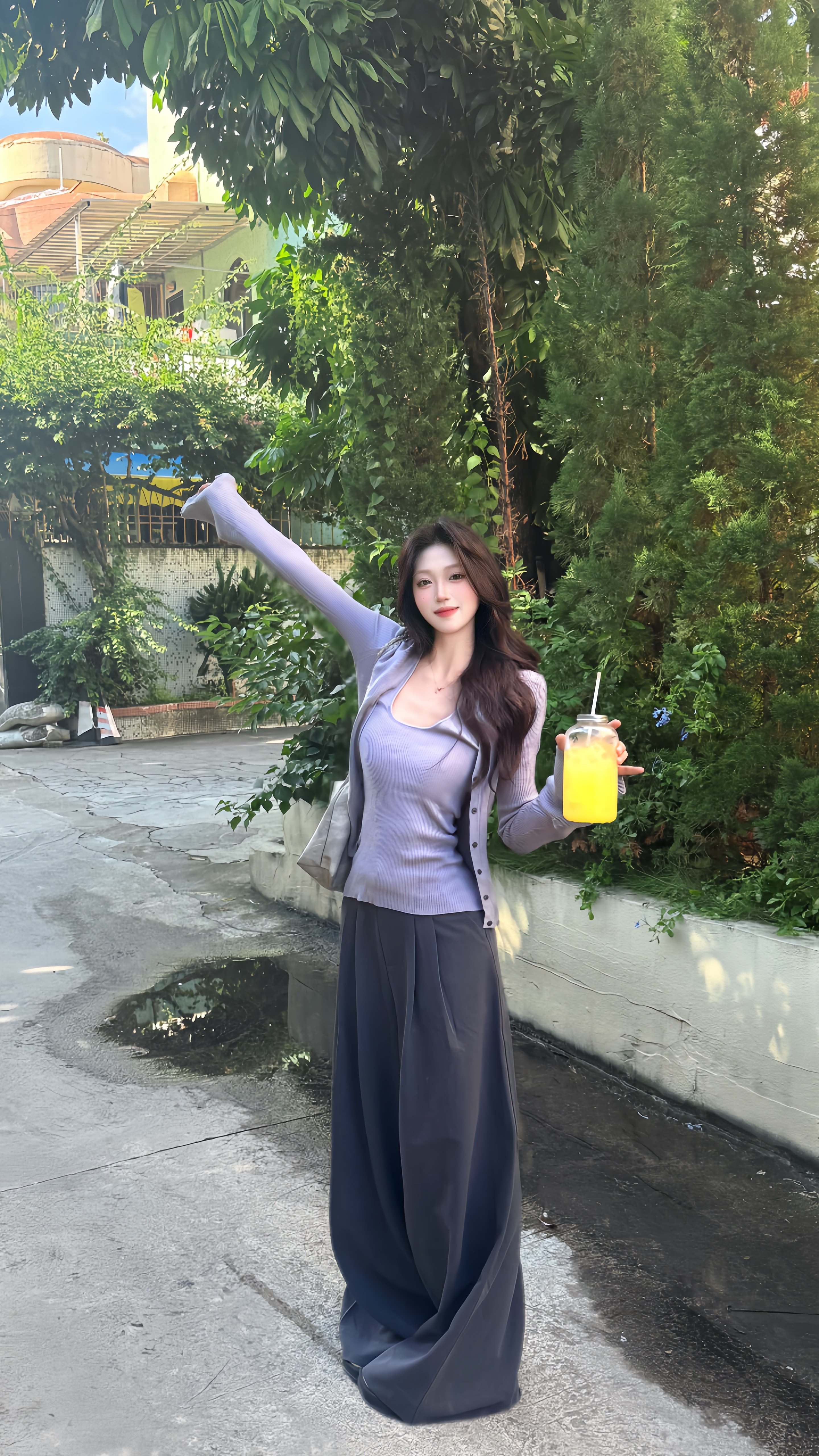 KENABSTUDIO春夏灰色阔腿西装裤 宽松垂感面料舒适有型