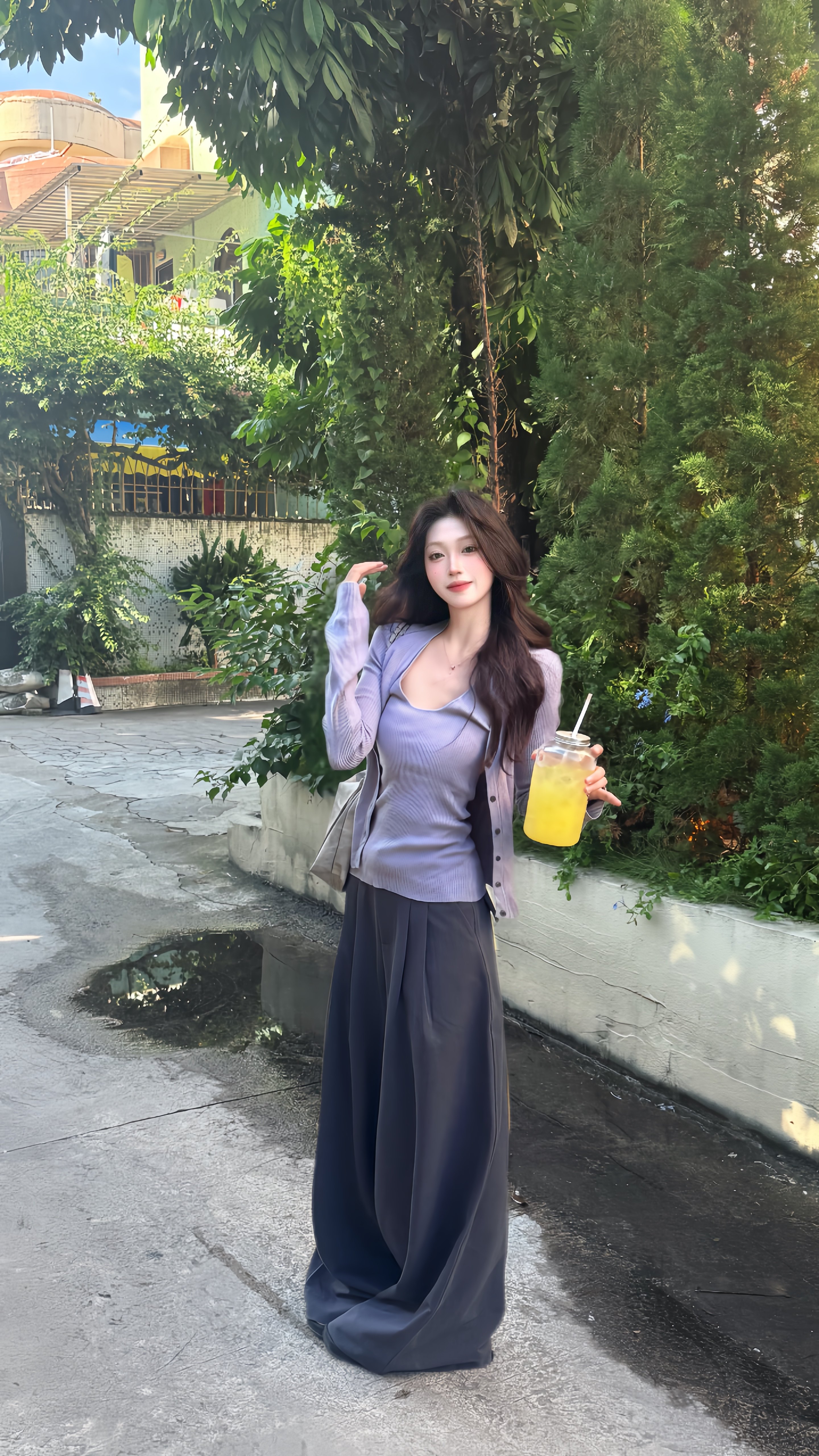 KENABSTUDIO春夏灰色阔腿西装裤 宽松垂感面料舒适有型