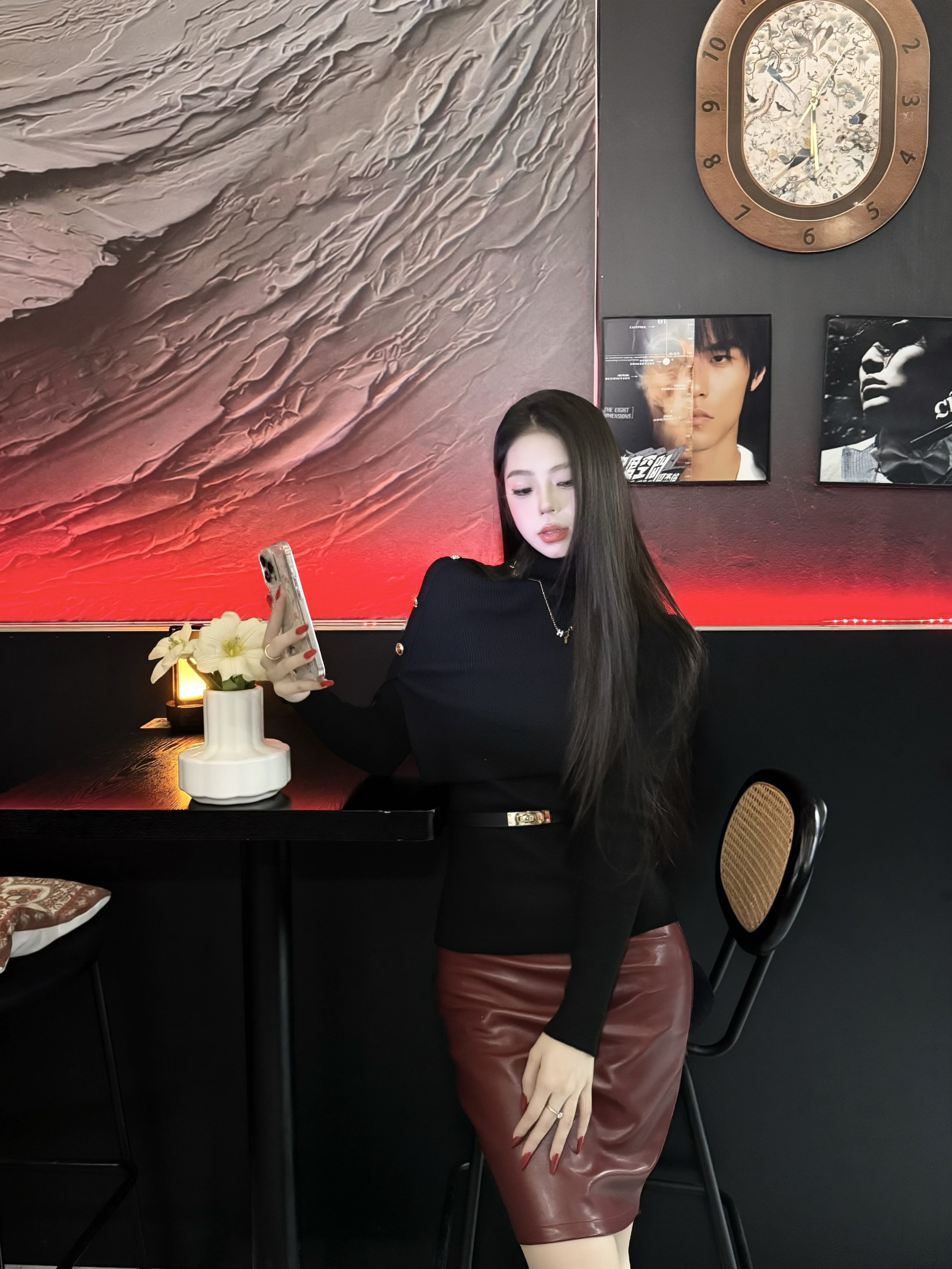 Young Girl Day韩系纯欲OL风 高腰显瘦PU皮包臀裙 中长款遮肉不压身高