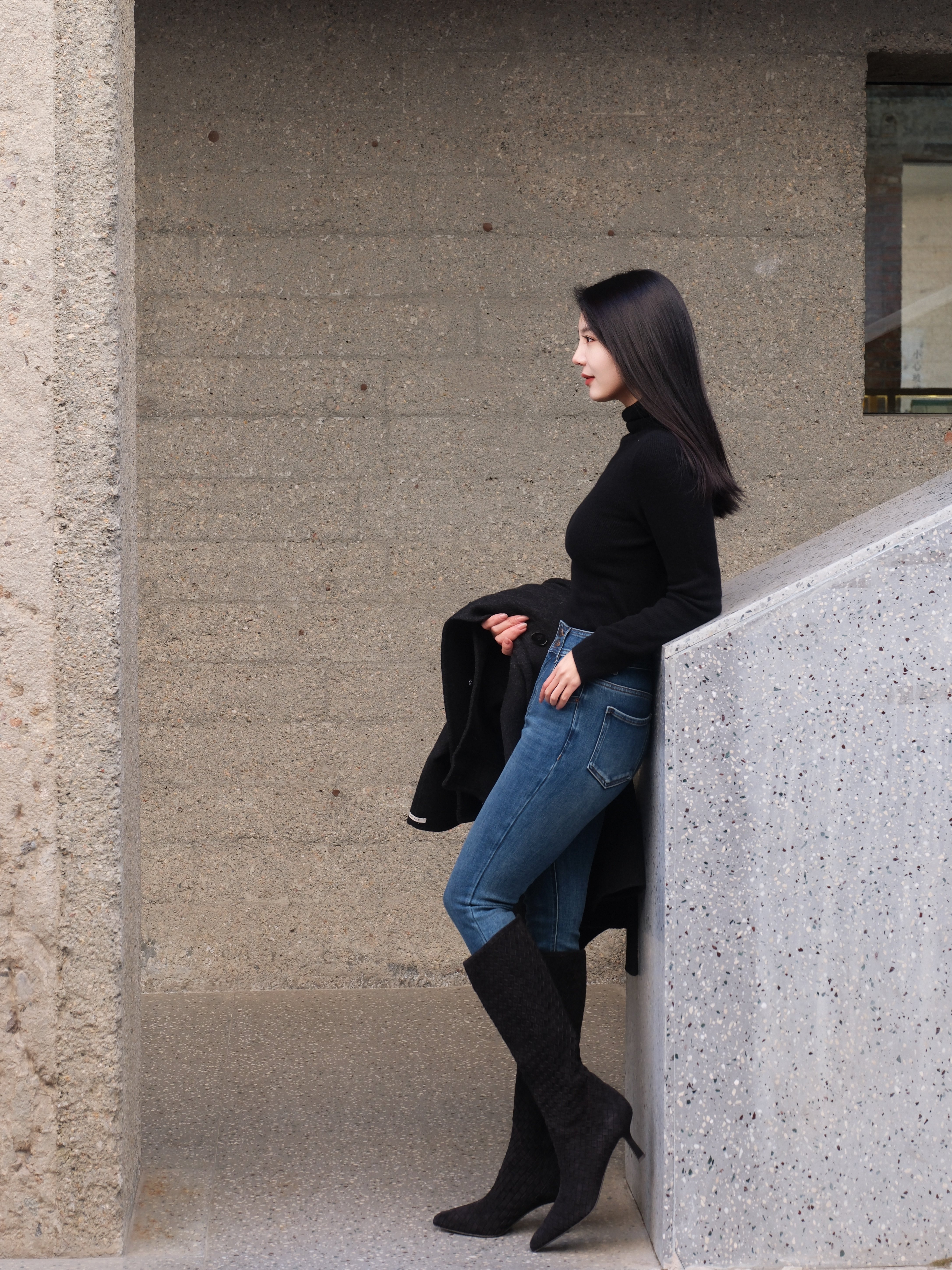 Le' Murmure冬季时尚羊反绒长筒靴堆堆设计慵懒随性 高跟拉长腿部比例