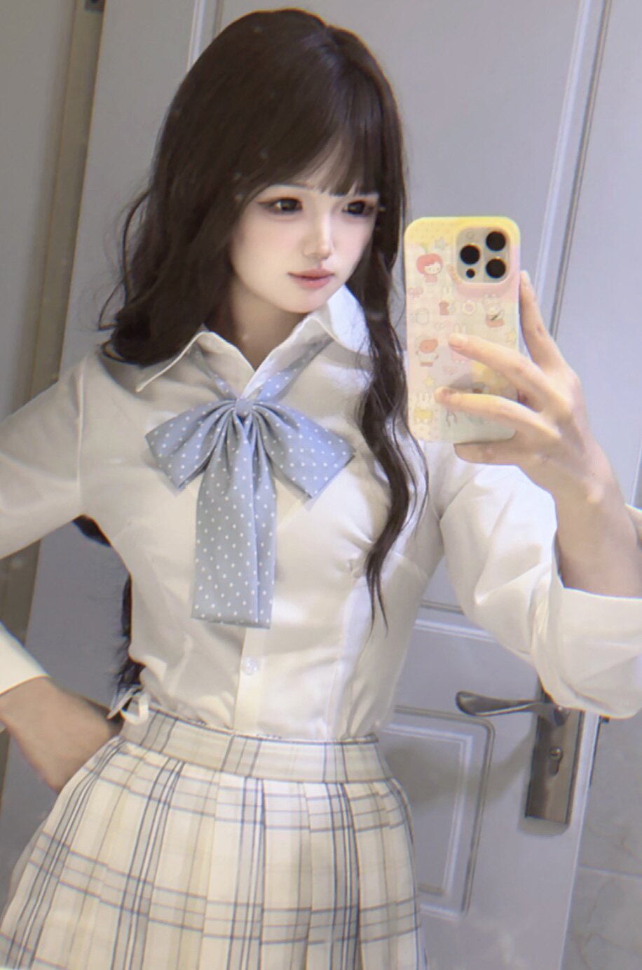 林间萌象学院JK制服套装 小V收腰短袖衬衫 原创修身白衬衣+格裙一套搞定