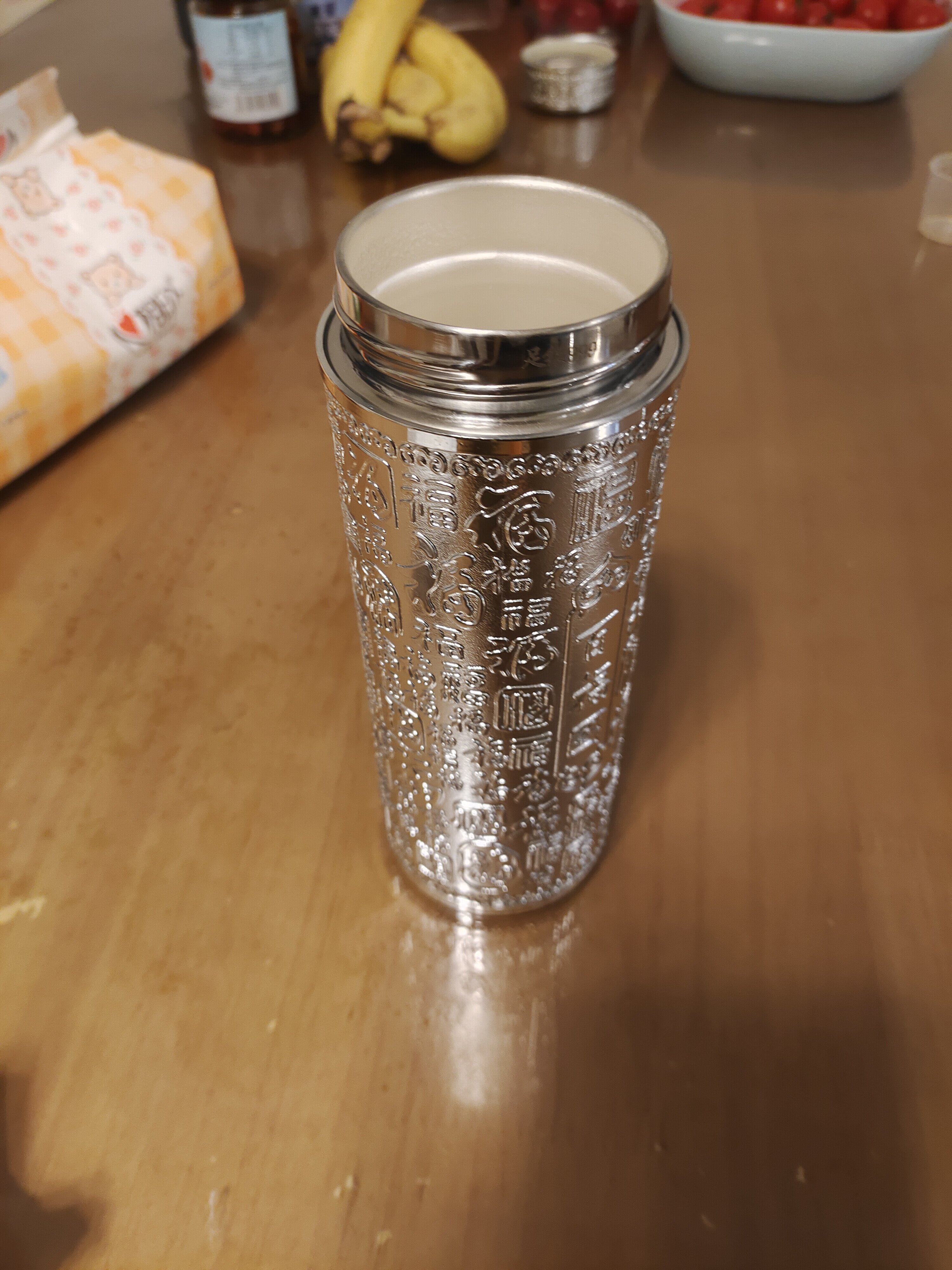 999純銀保溫杯雪花銀杯中式高檔銀水杯禮品上善若水直身保溫杯銀杯帶國