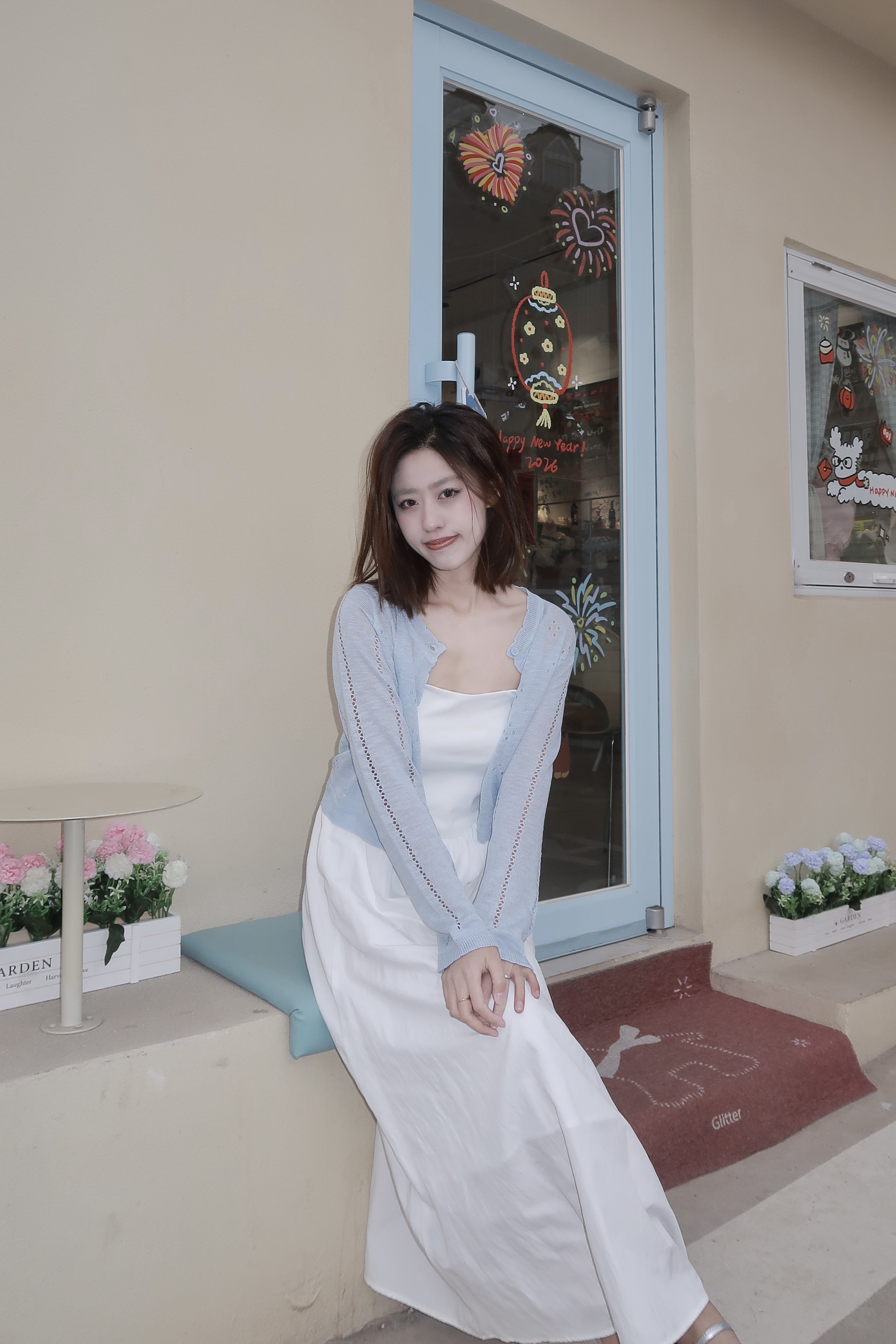 曾小咸韩系蓝色吊带镂空针织开衫 短款设计拉长比例透气防晒不闷热