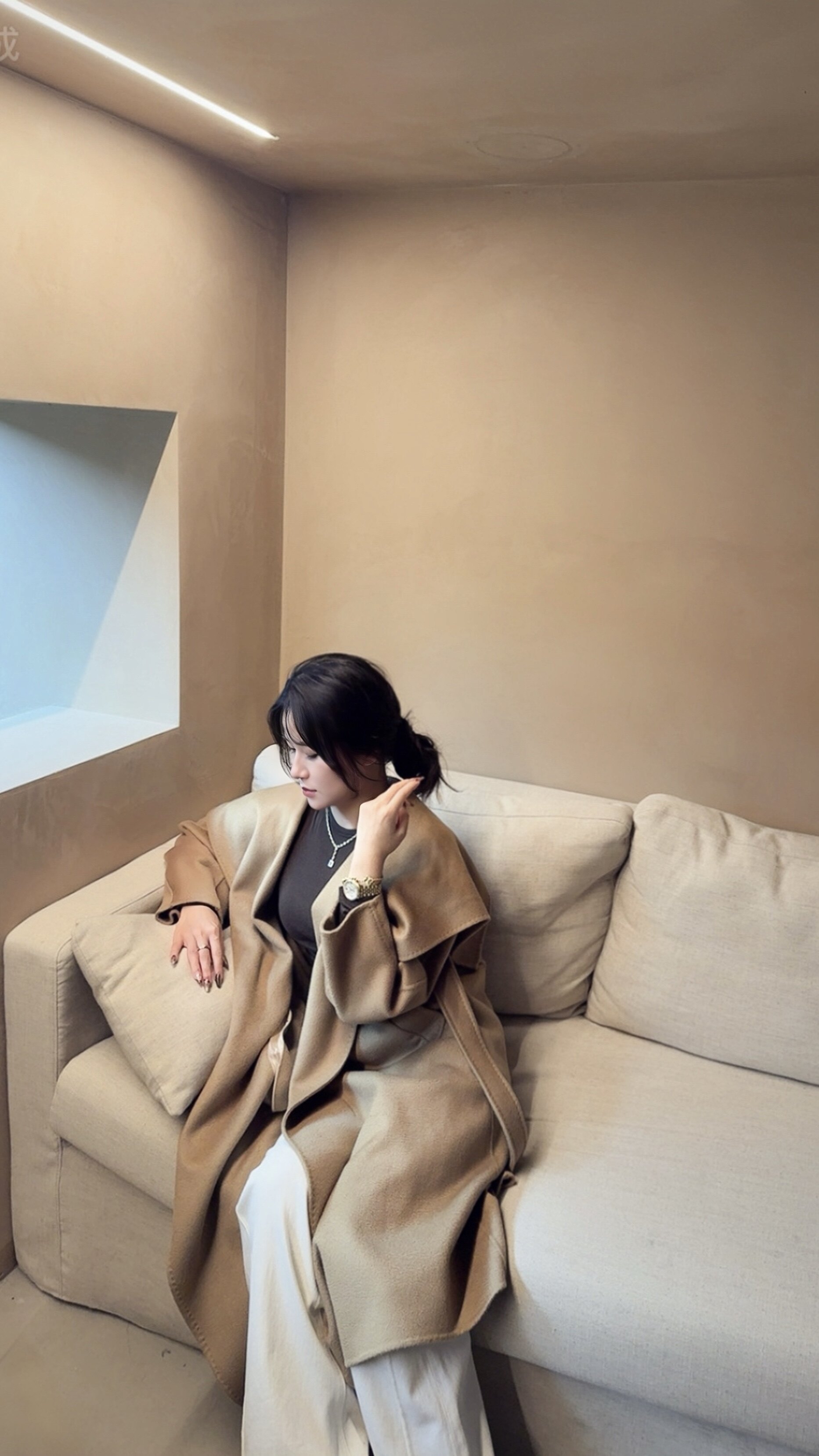 JIUCHIC|M家Rienza大翻领双面水波纹山羊绒大衣