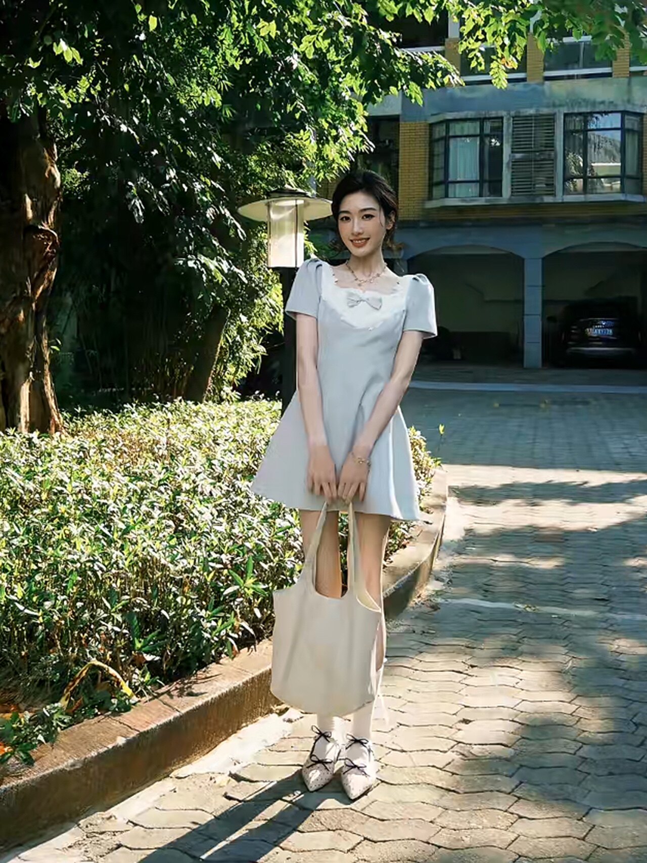 张婧仪同款千百度静音波点珍珠奶茶鞋 玛丽珍鞋型复古甜美 波点浅口