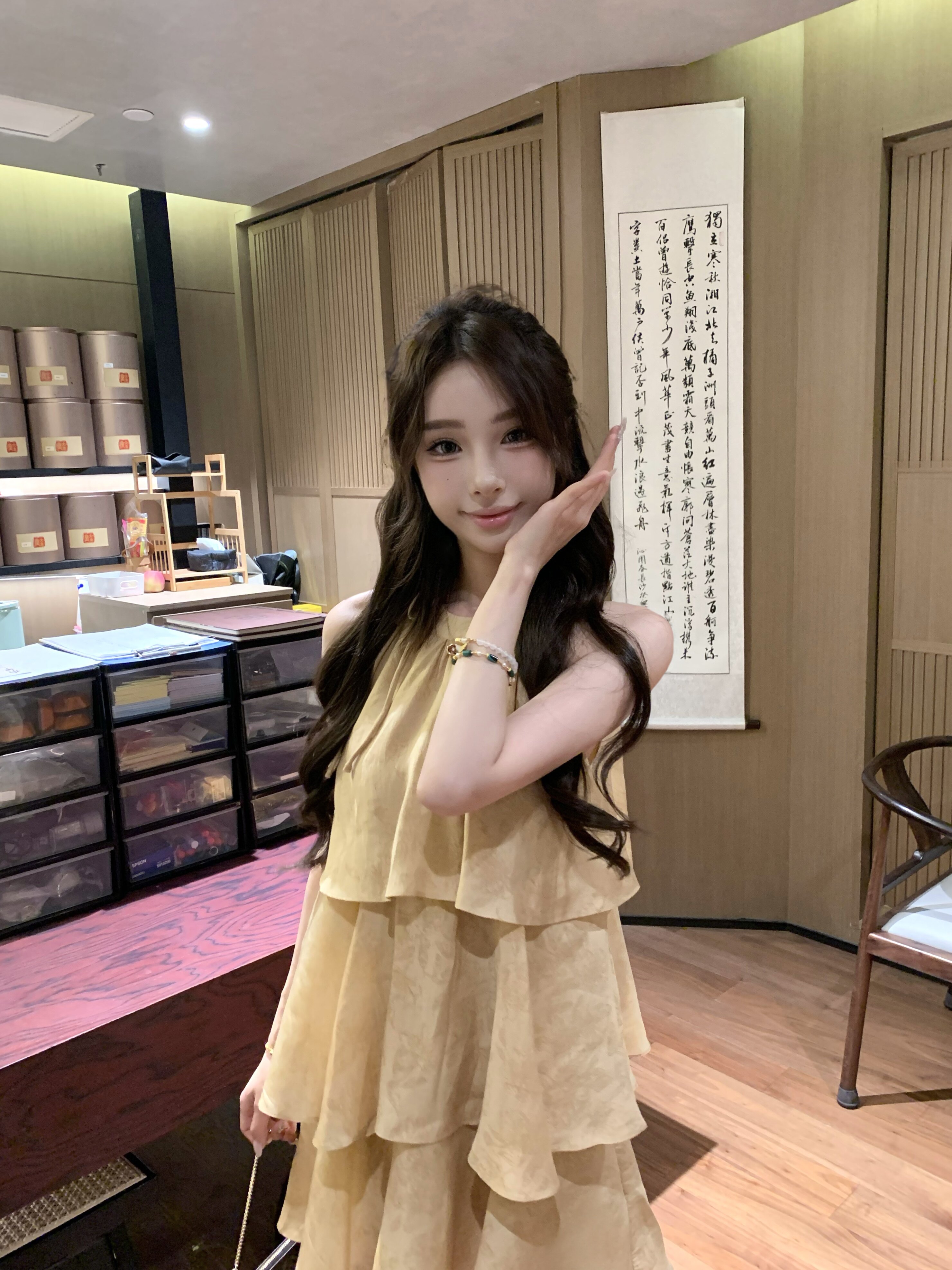 VIAPITTI夏季新中式蛋糕裙 暗纹花卉设计高级显瘦 宽松版型遮肉舒适