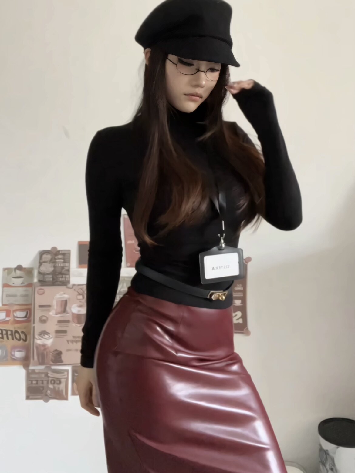 Young Girl Day韩系纯欲OL风 高腰显瘦PU皮包臀裙 中长款遮肉不压身高