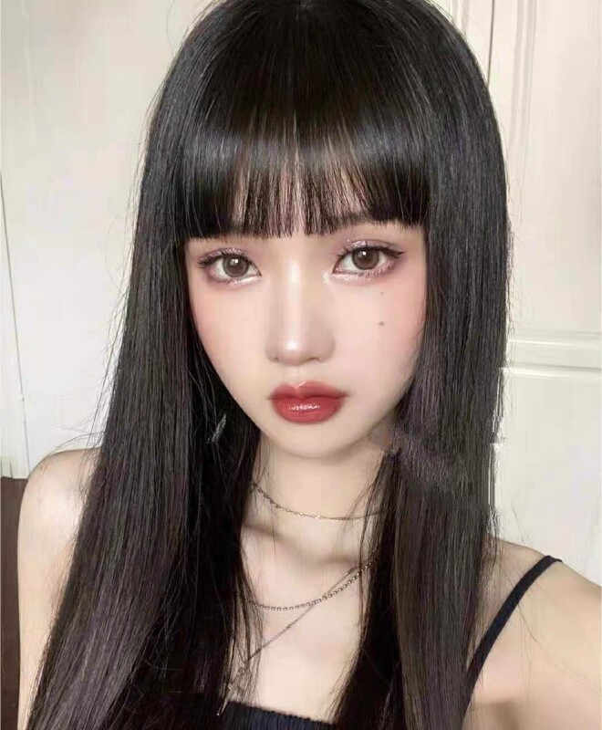 真我黑长直漫画齐刘海假发套 全真发整顶设计 自然隐形无痕贴合 长发飘逸顺滑
