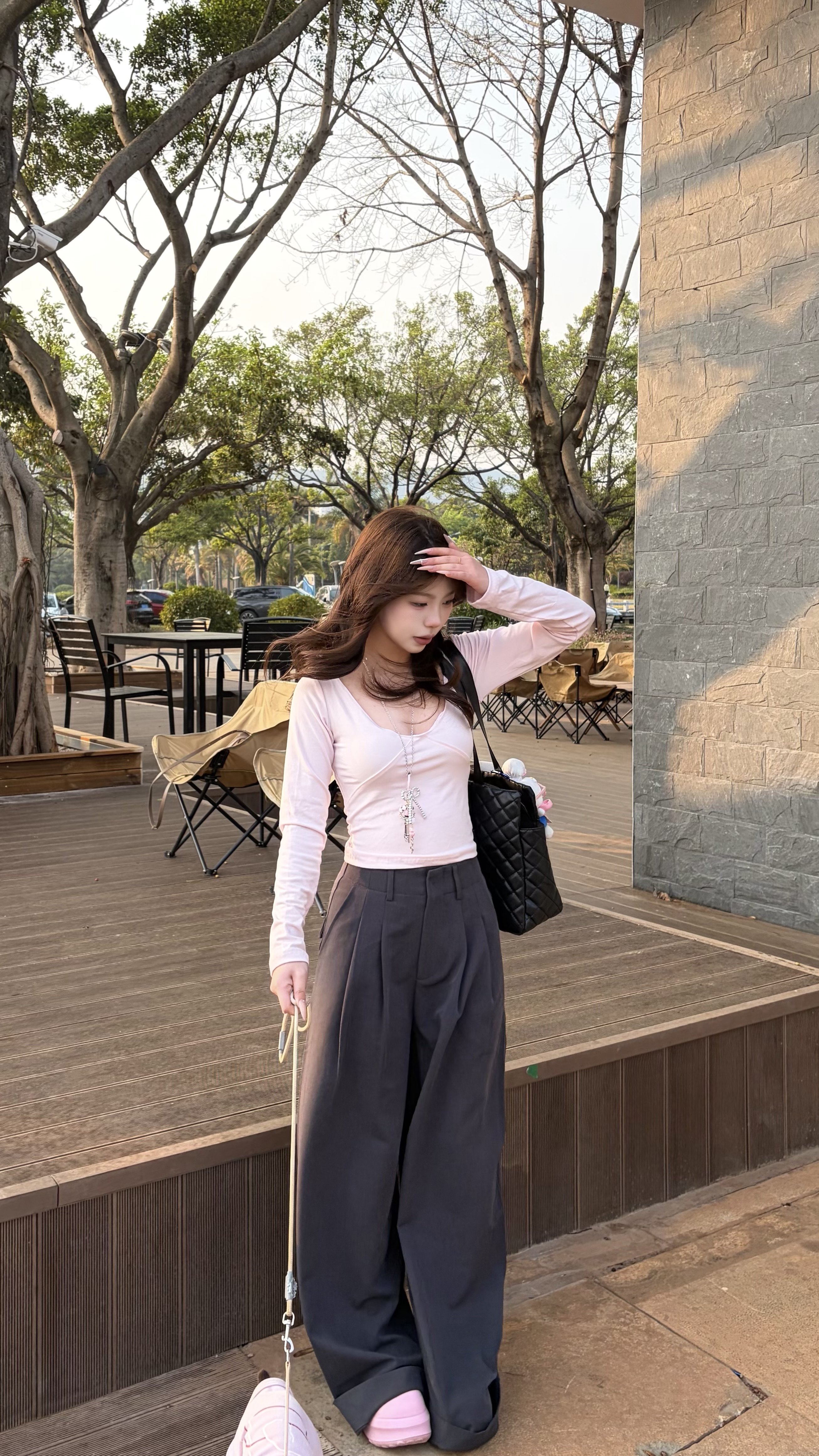 KENABSTUDIO春夏灰色阔腿西装裤 宽松垂感面料舒适有型