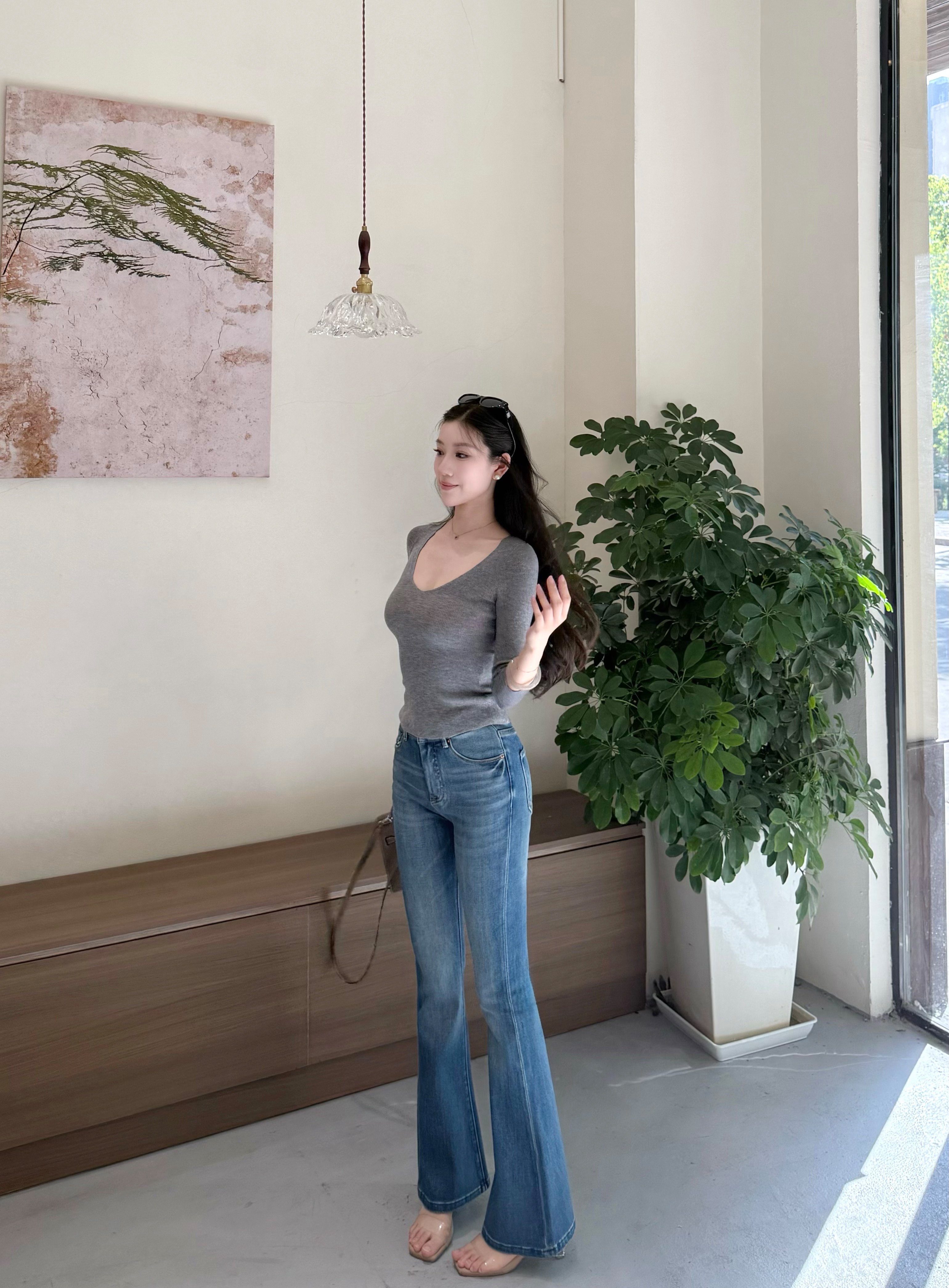 信购店主推荐春季超模裤 高腰弹力微喇叭设计 巨显瘦拉长比例 复古水洗百搭不挑人