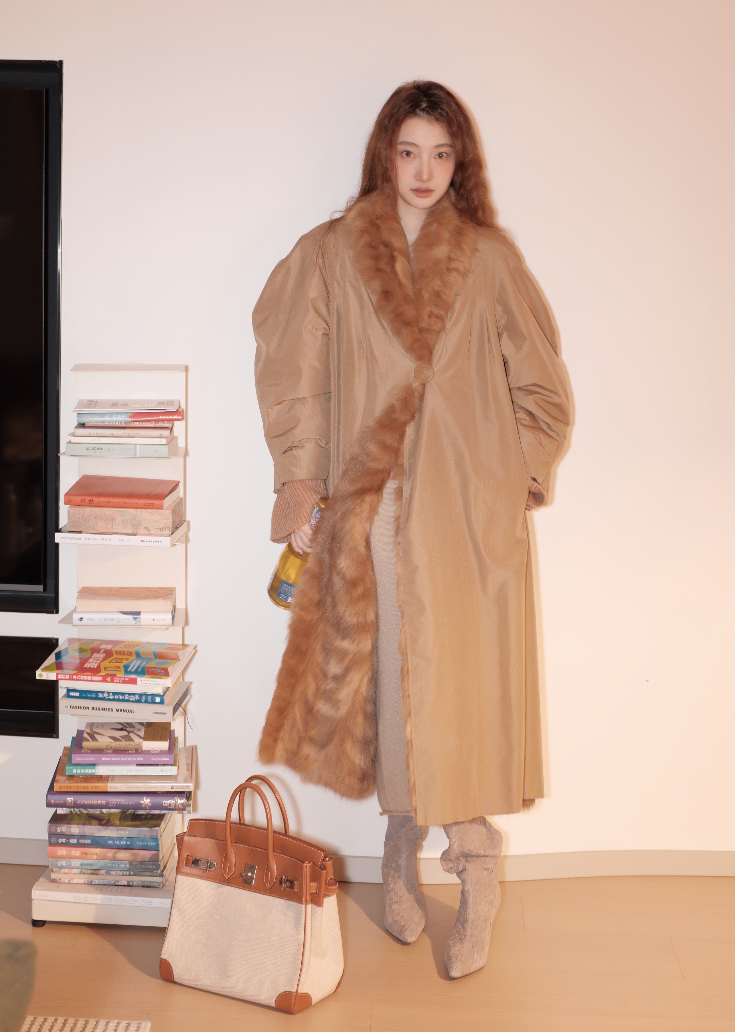 Le' Murmure冬季时尚羊反绒长筒靴堆堆设计慵懒随性 高跟拉长腿部比例