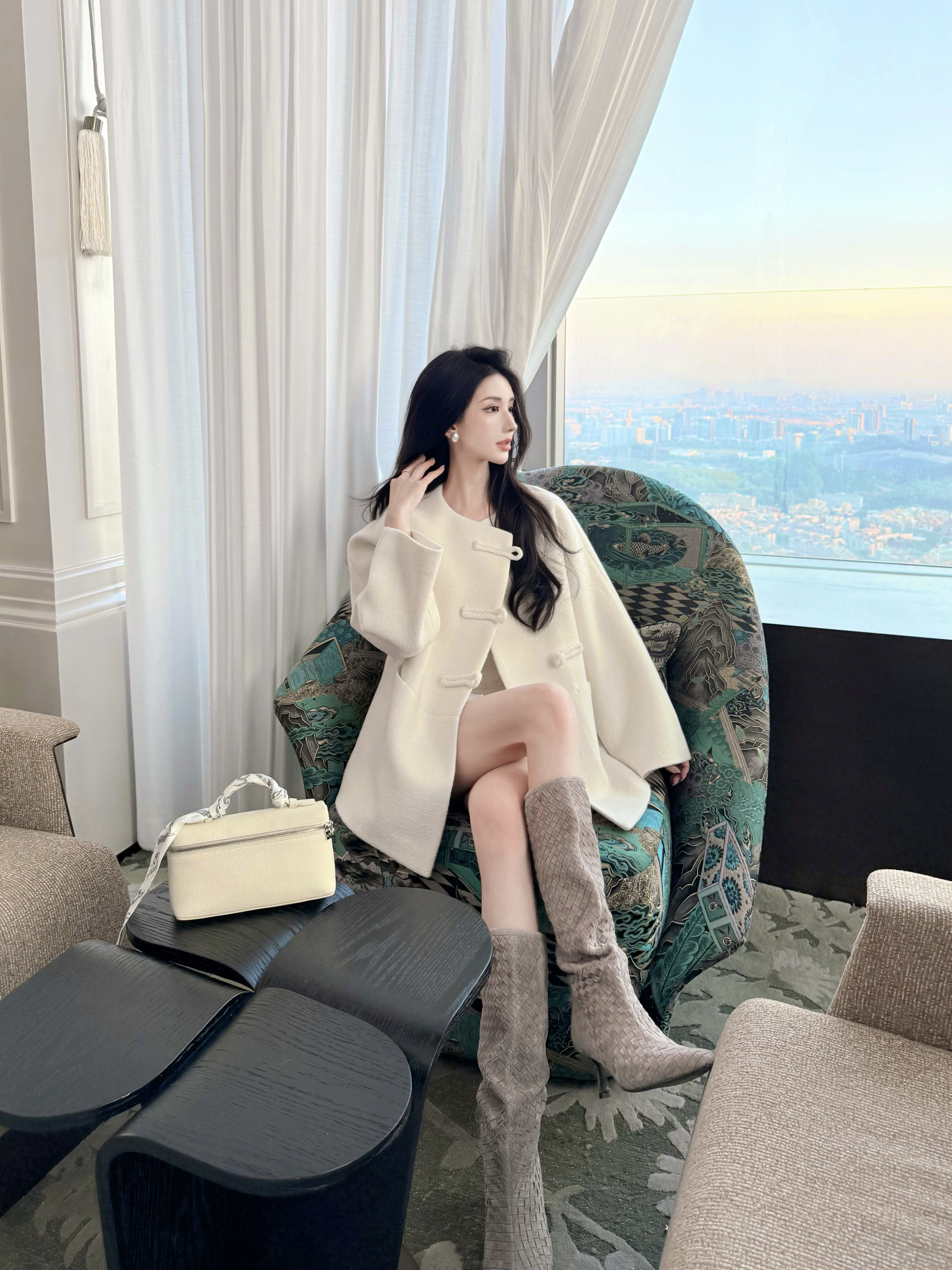 Le' Murmure冬季时尚羊反绒长筒靴堆堆设计慵懒随性 高跟拉长腿部比例