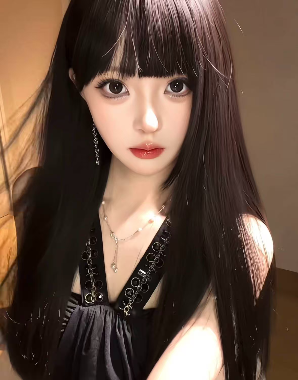 真我黑长直漫画齐刘海假发套 全真发整顶设计 自然隐形无痕贴合 长发飘逸顺滑
