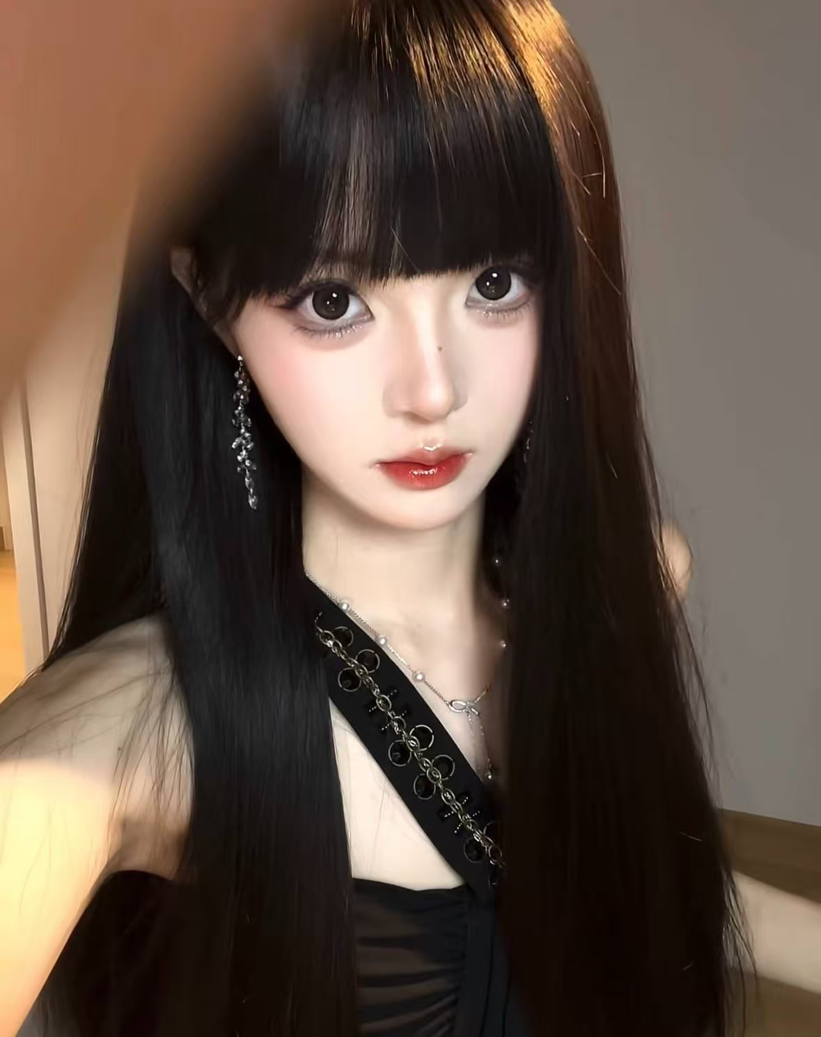 真我黑长直漫画齐刘海假发套 全真发整顶设计 自然隐形无痕贴合 长发飘逸顺滑