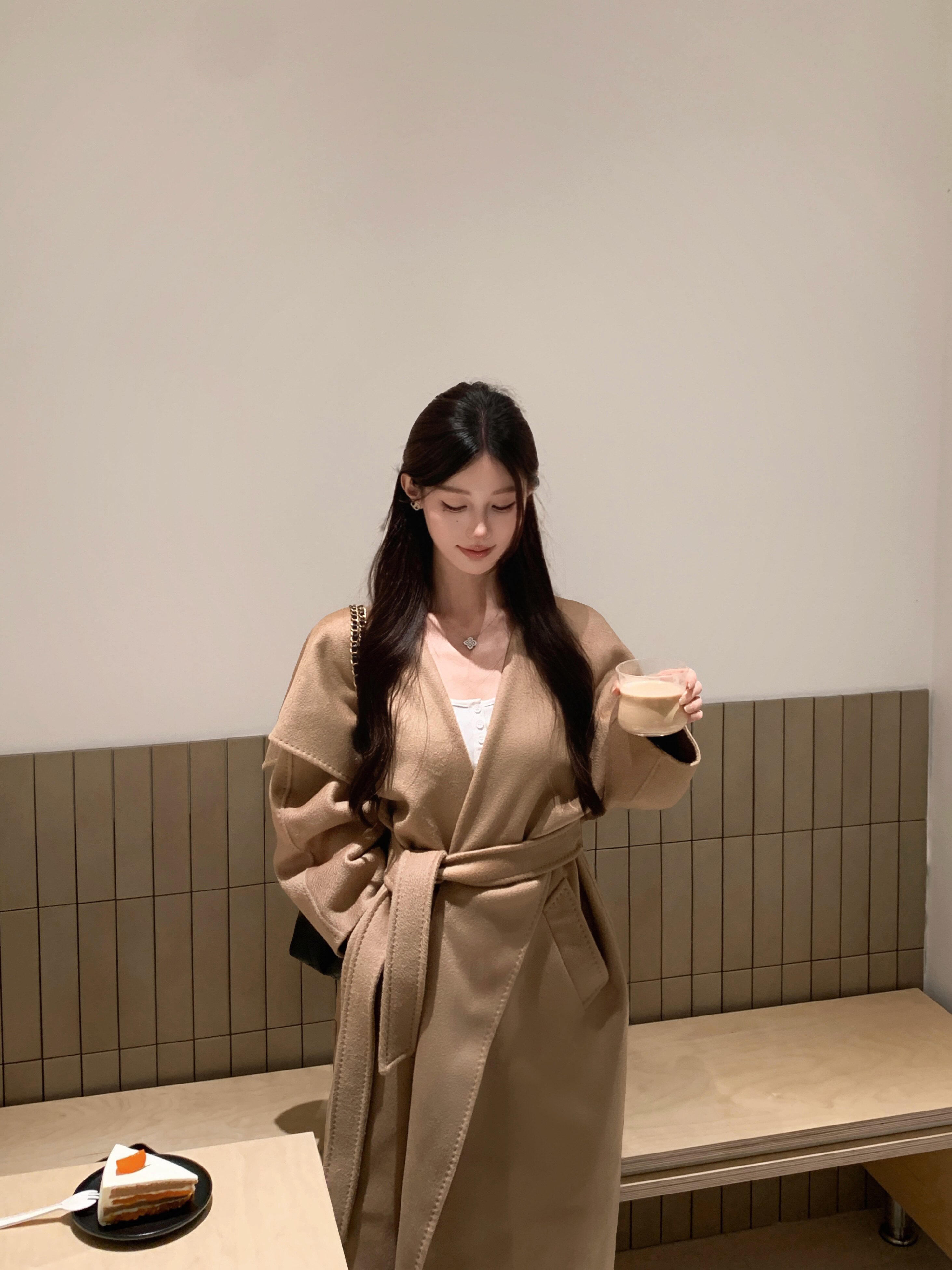 JIUCHIC|M家Rienza大翻领双面水波纹山羊绒大衣