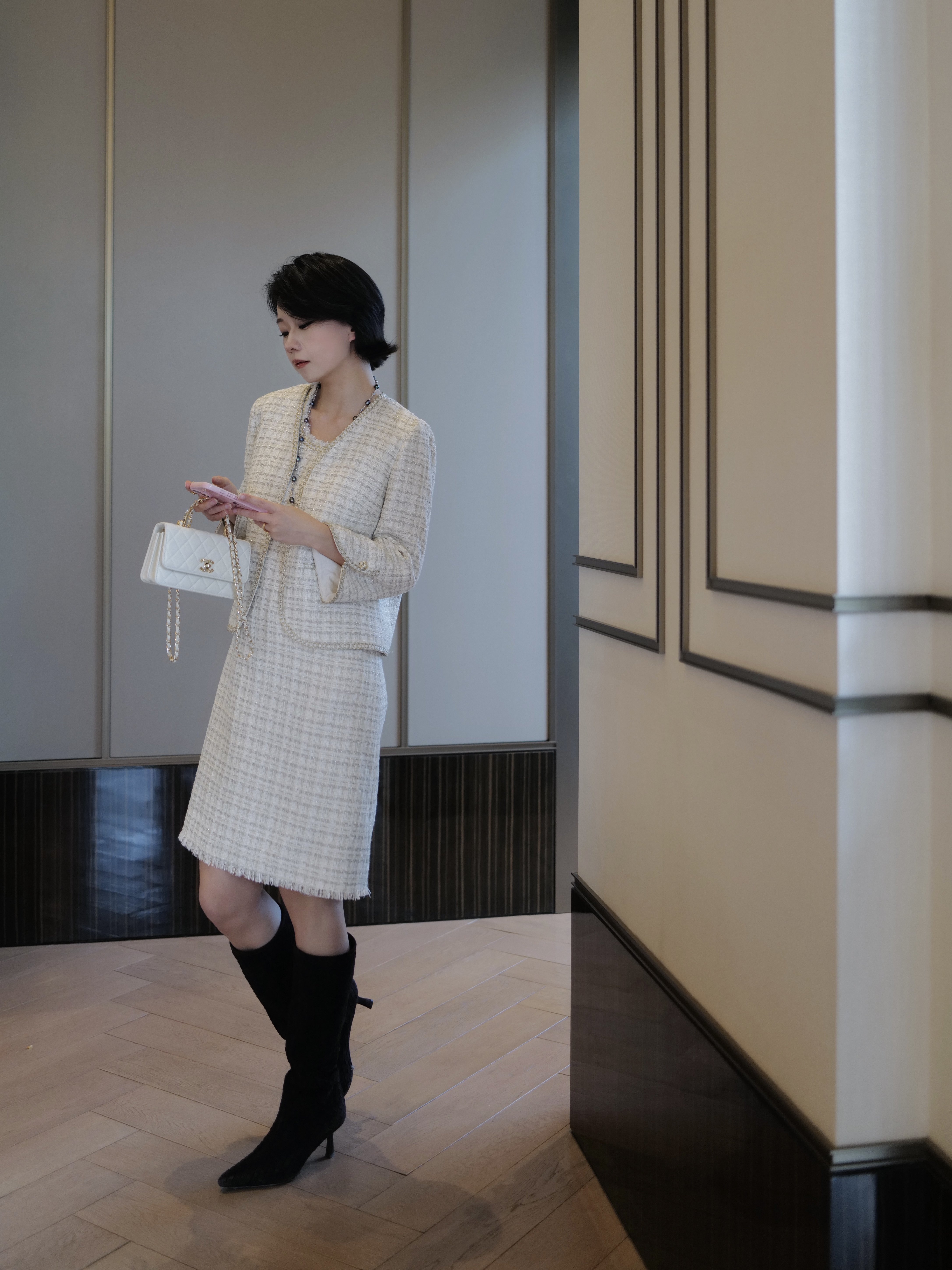 Le' Murmure冬季时尚羊反绒长筒靴堆堆设计慵懒随性 高跟拉长腿部比例