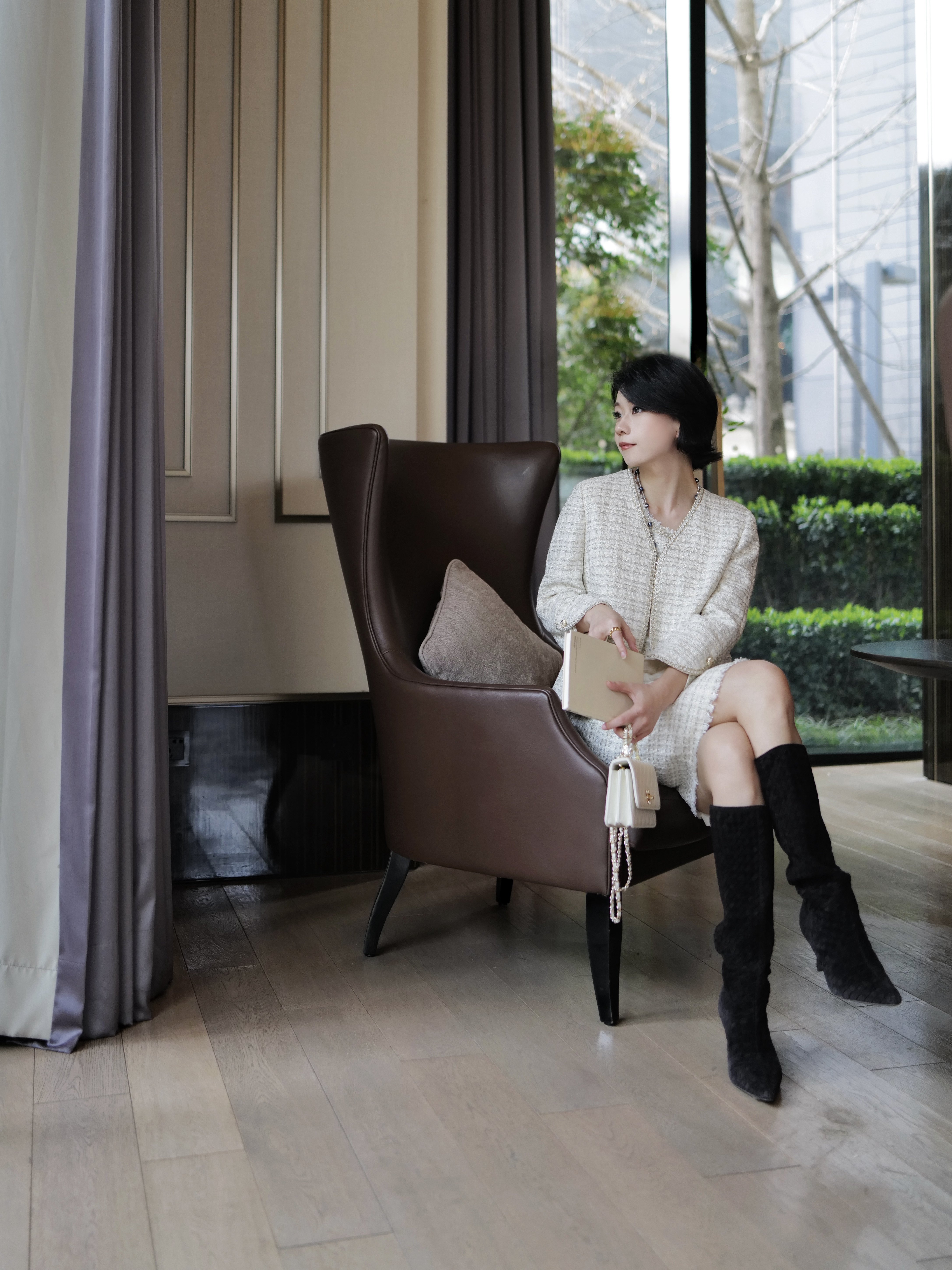 Le' Murmure冬季时尚羊反绒长筒靴堆堆设计慵懒随性 高跟拉长腿部比例