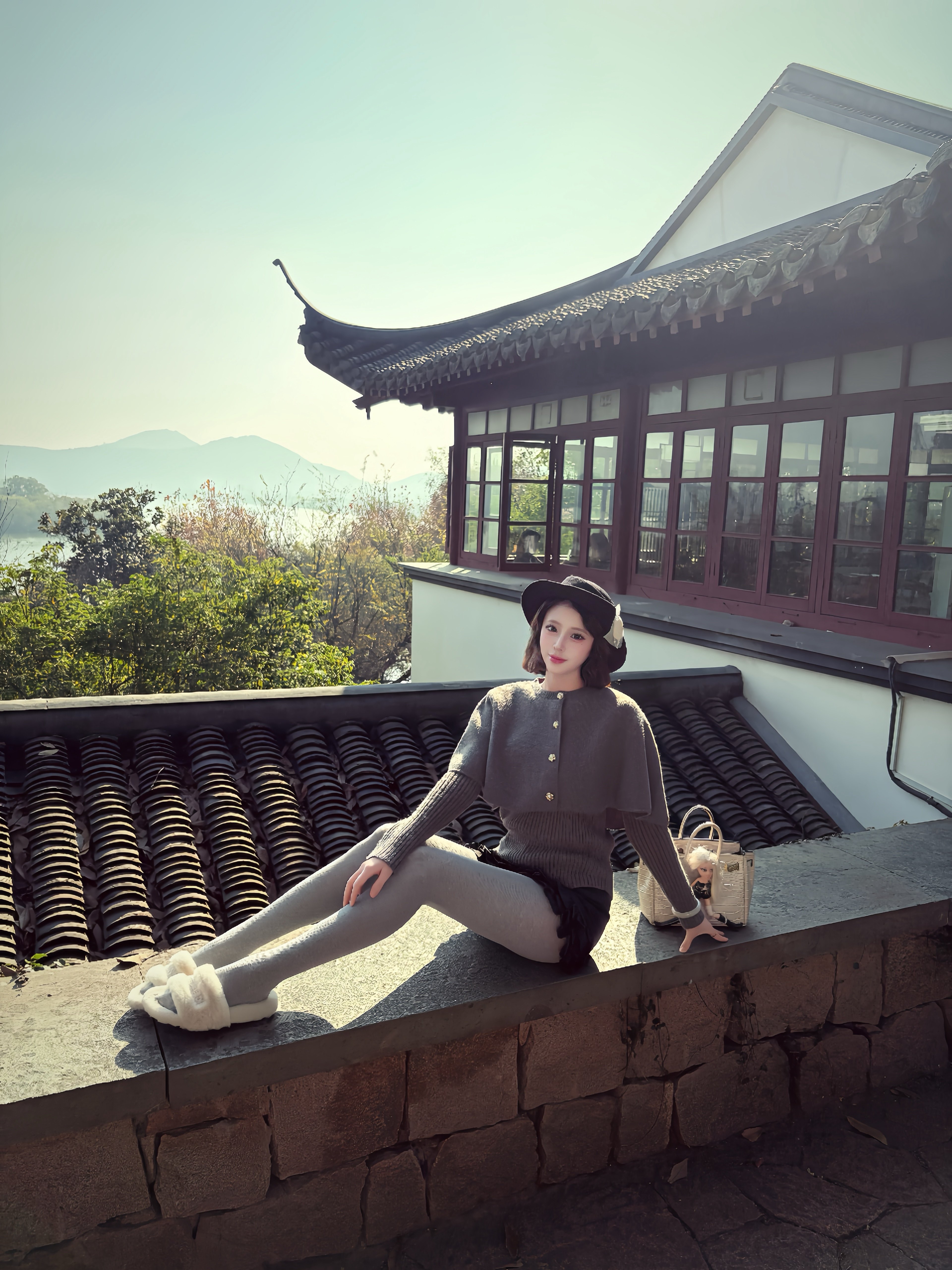 OYFF凡凡【小步舞曲】灰色套装,斗篷式廓形披肩A字短裙三件套设计省心