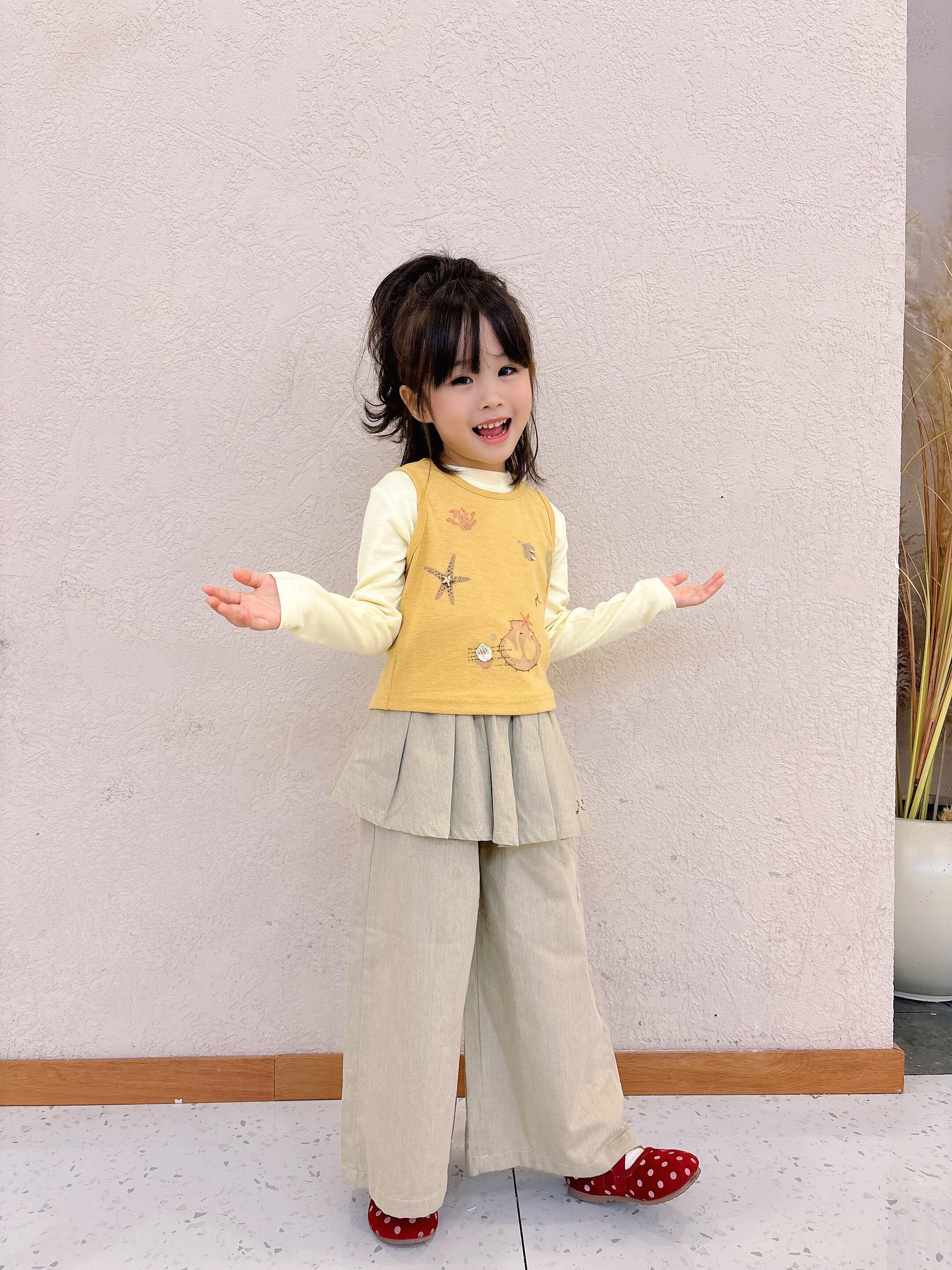 Customer photo for Layered Top + Skirt-Panel Pants (3-Piece), 110cm