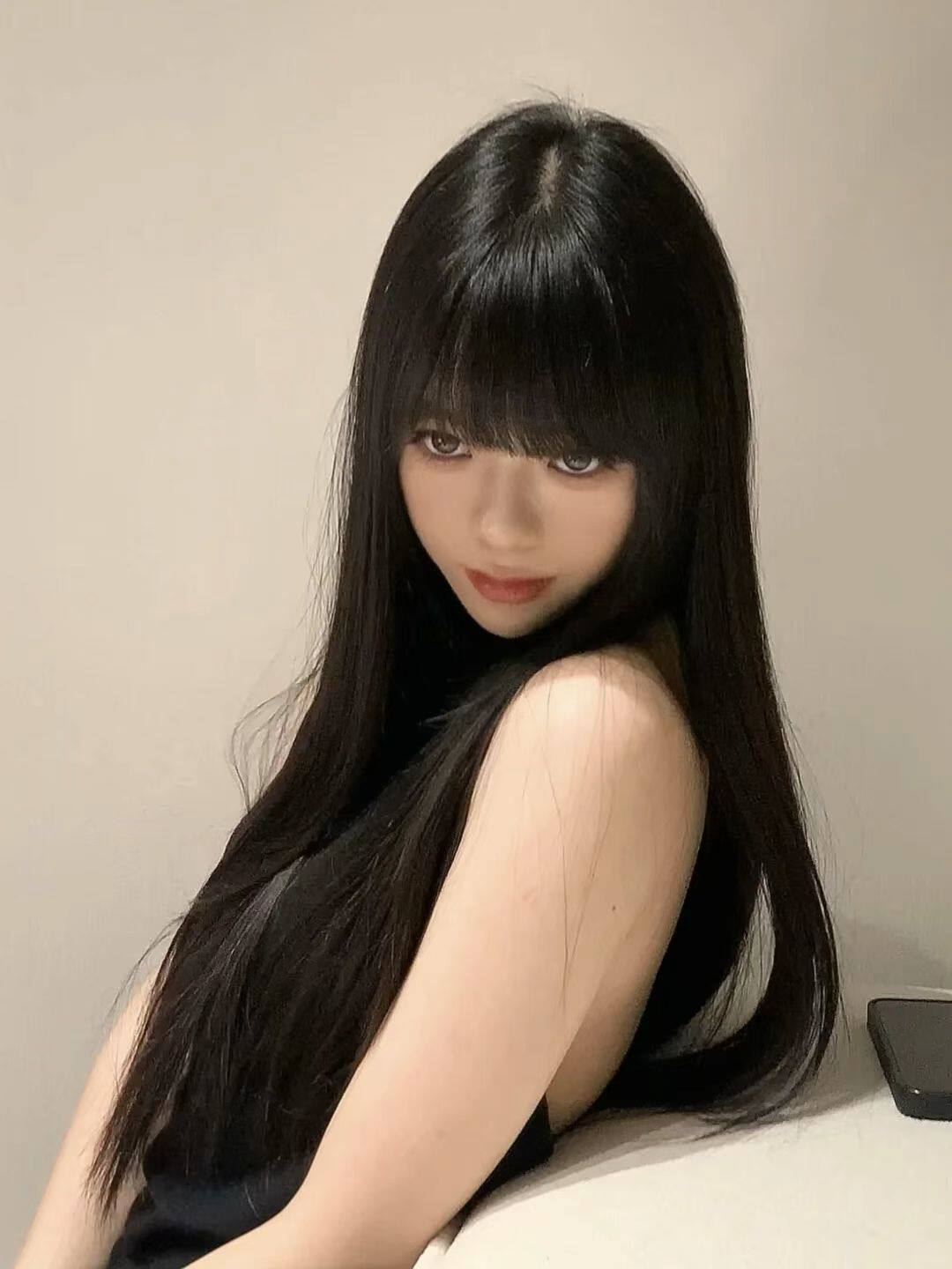 真我黑长直漫画齐刘海假发套 全真发整顶设计 自然隐形无痕贴合 长发飘逸顺滑