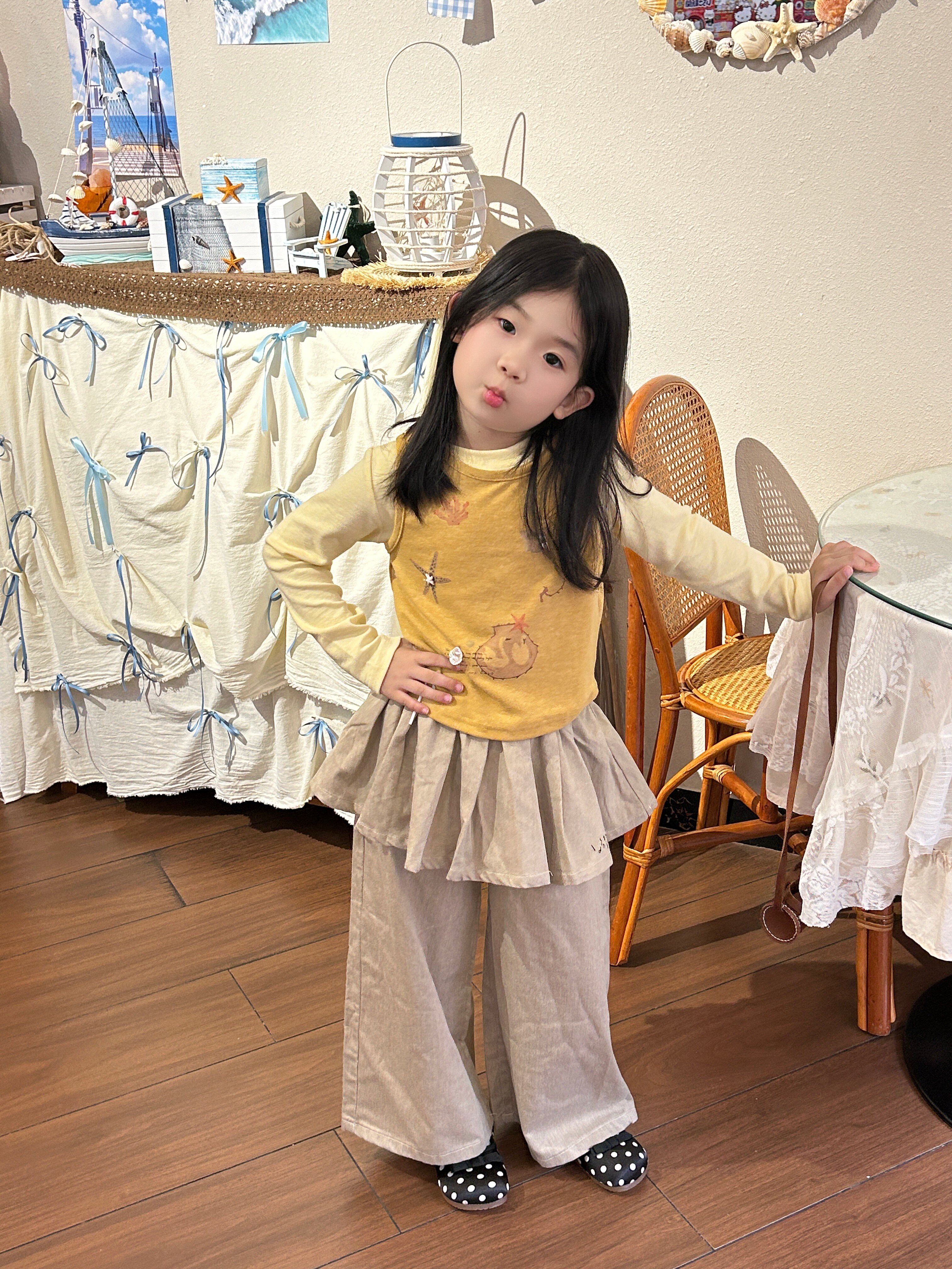Customer photo for Layered Top + Skirt-Panel Pants (3-Piece), 120cm