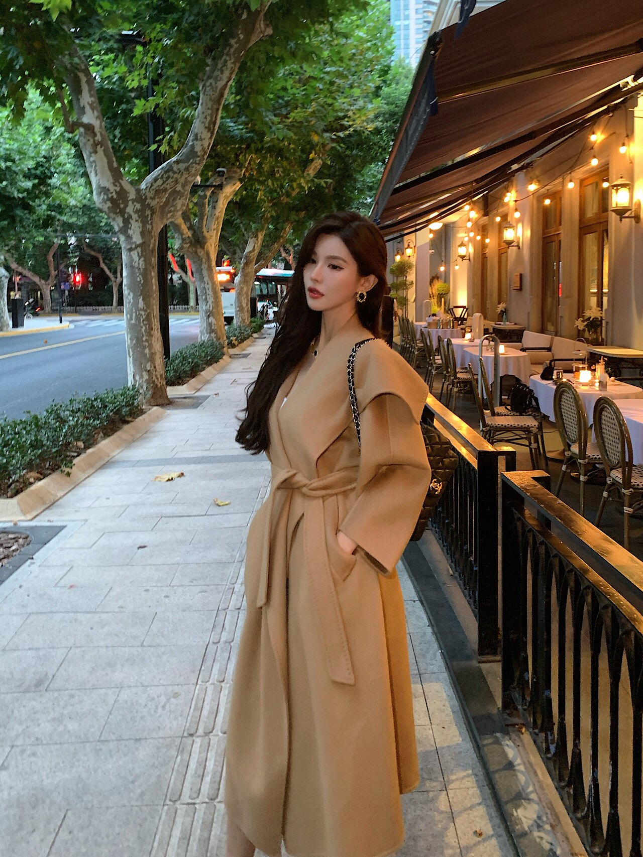 JIUCHIC|M家Rienza大翻领双面水波纹山羊绒大衣