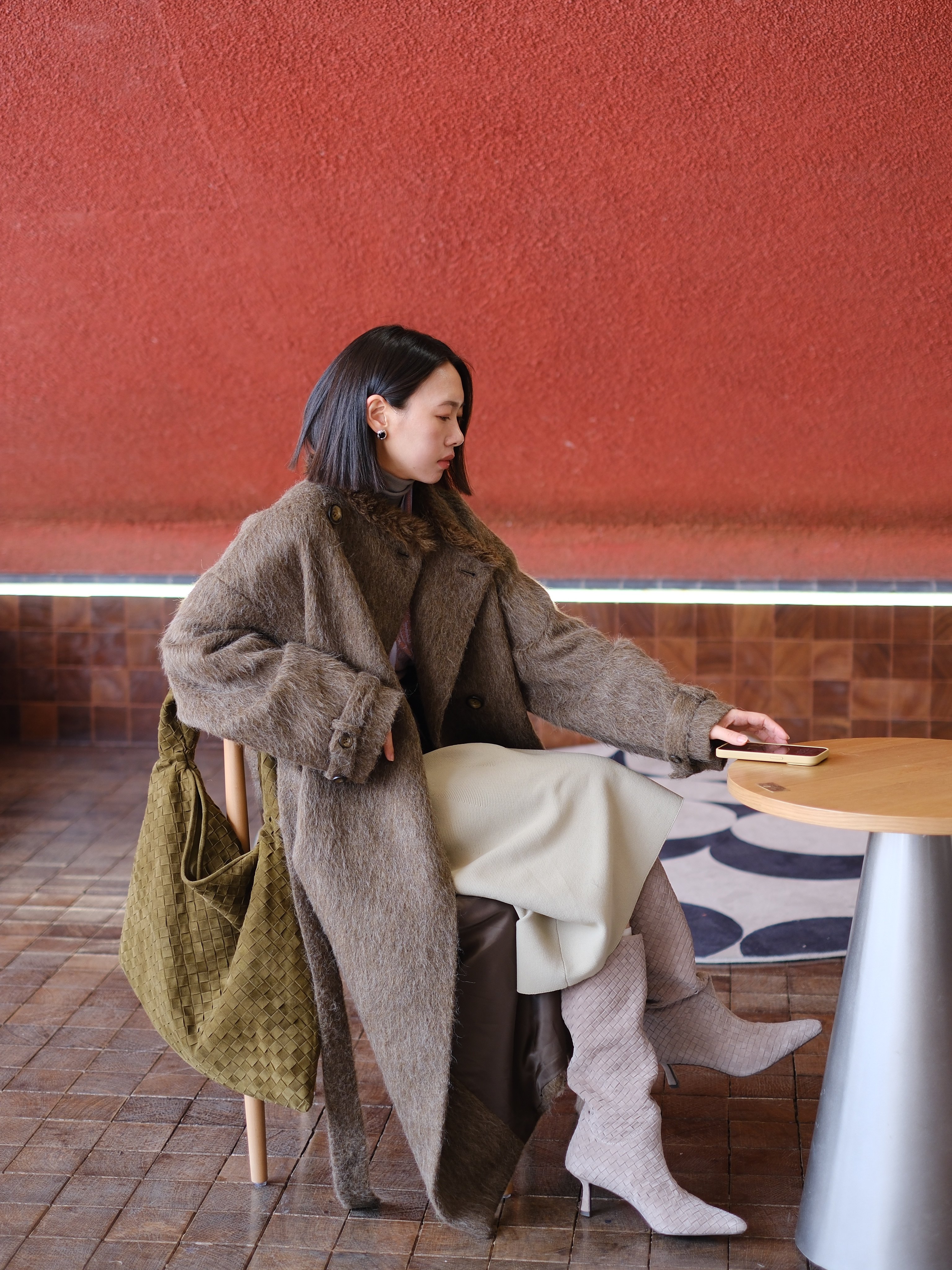 Le' Murmure冬季时尚羊反绒长筒靴堆堆设计慵懒随性 高跟拉长腿部比例