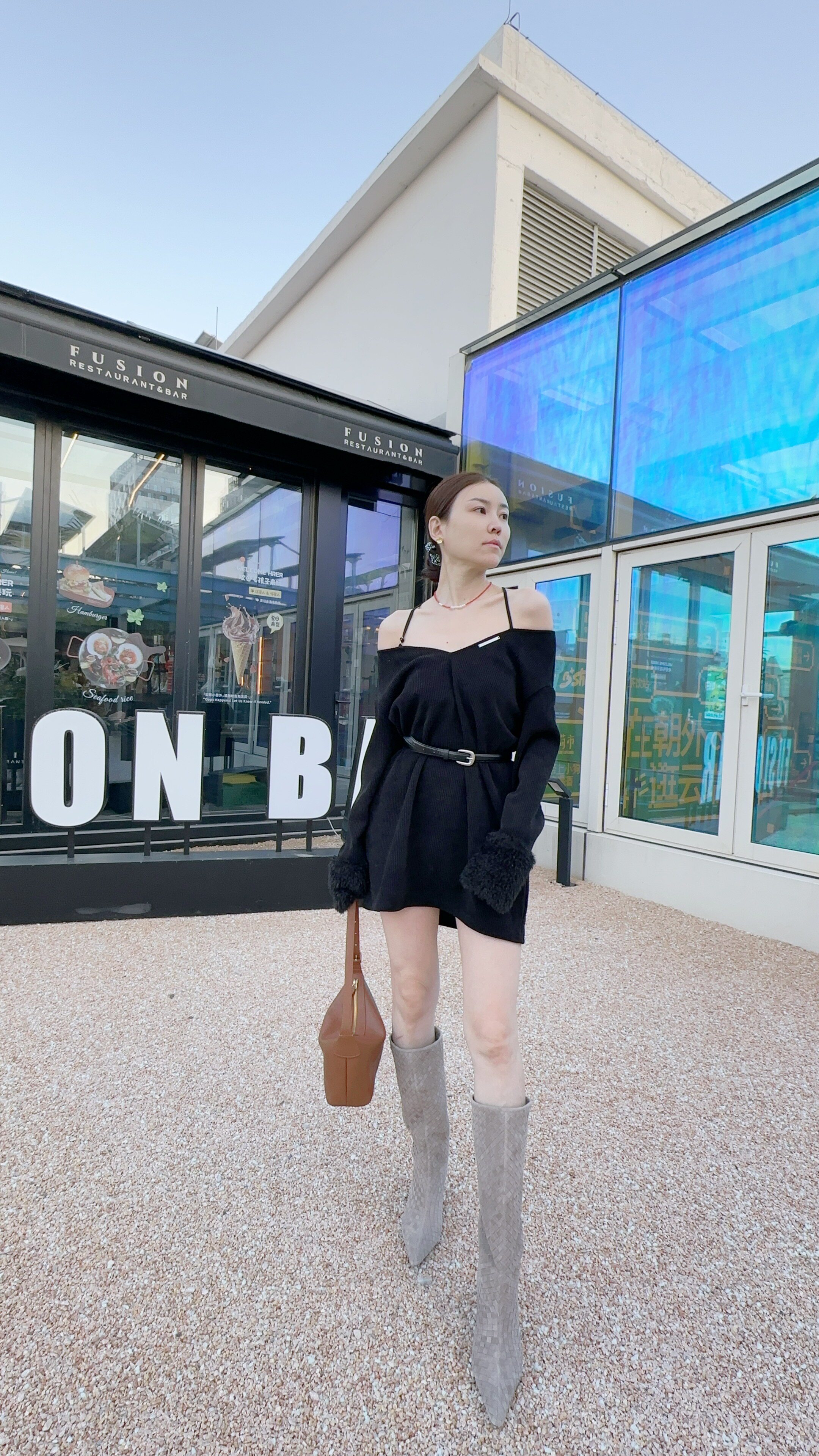 Le' Murmure冬季时尚羊反绒长筒靴堆堆设计慵懒随性 高跟拉长腿部比例