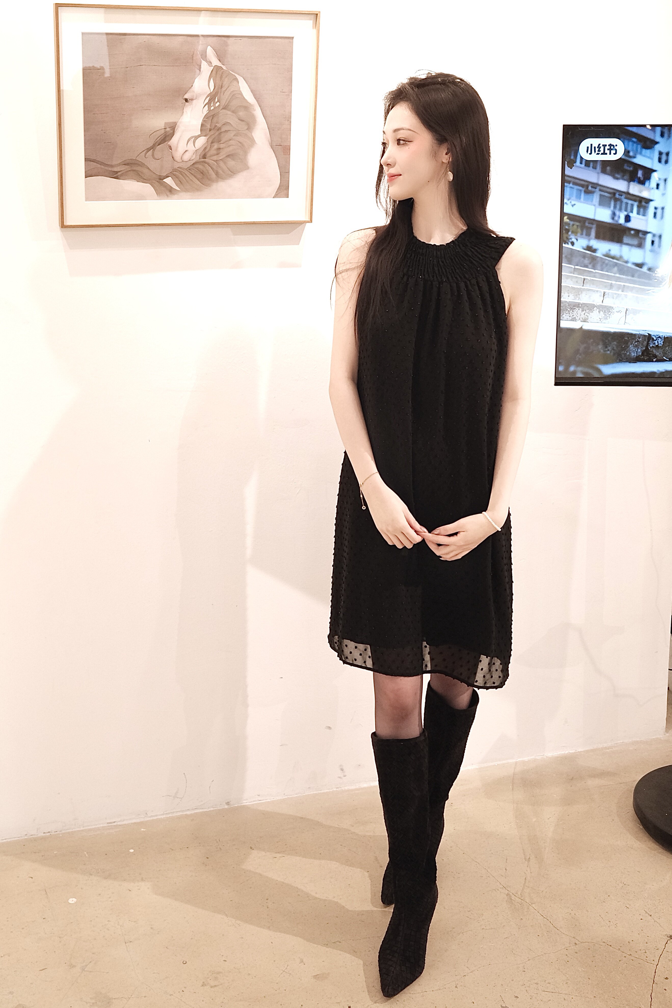 Le' Murmure冬季时尚羊反绒长筒靴堆堆设计慵懒随性 高跟拉长腿部比例