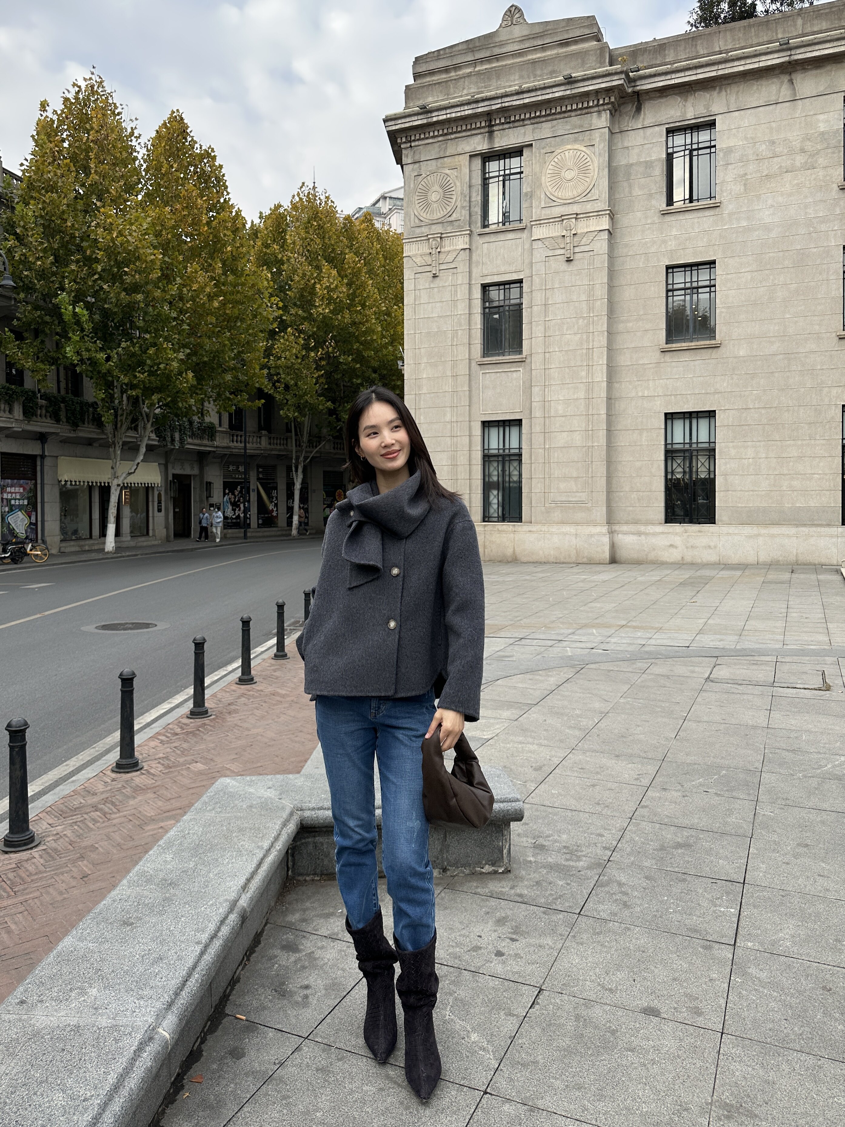 Le' Murmure冬季时尚羊反绒长筒靴堆堆设计慵懒随性 高跟拉长腿部比例