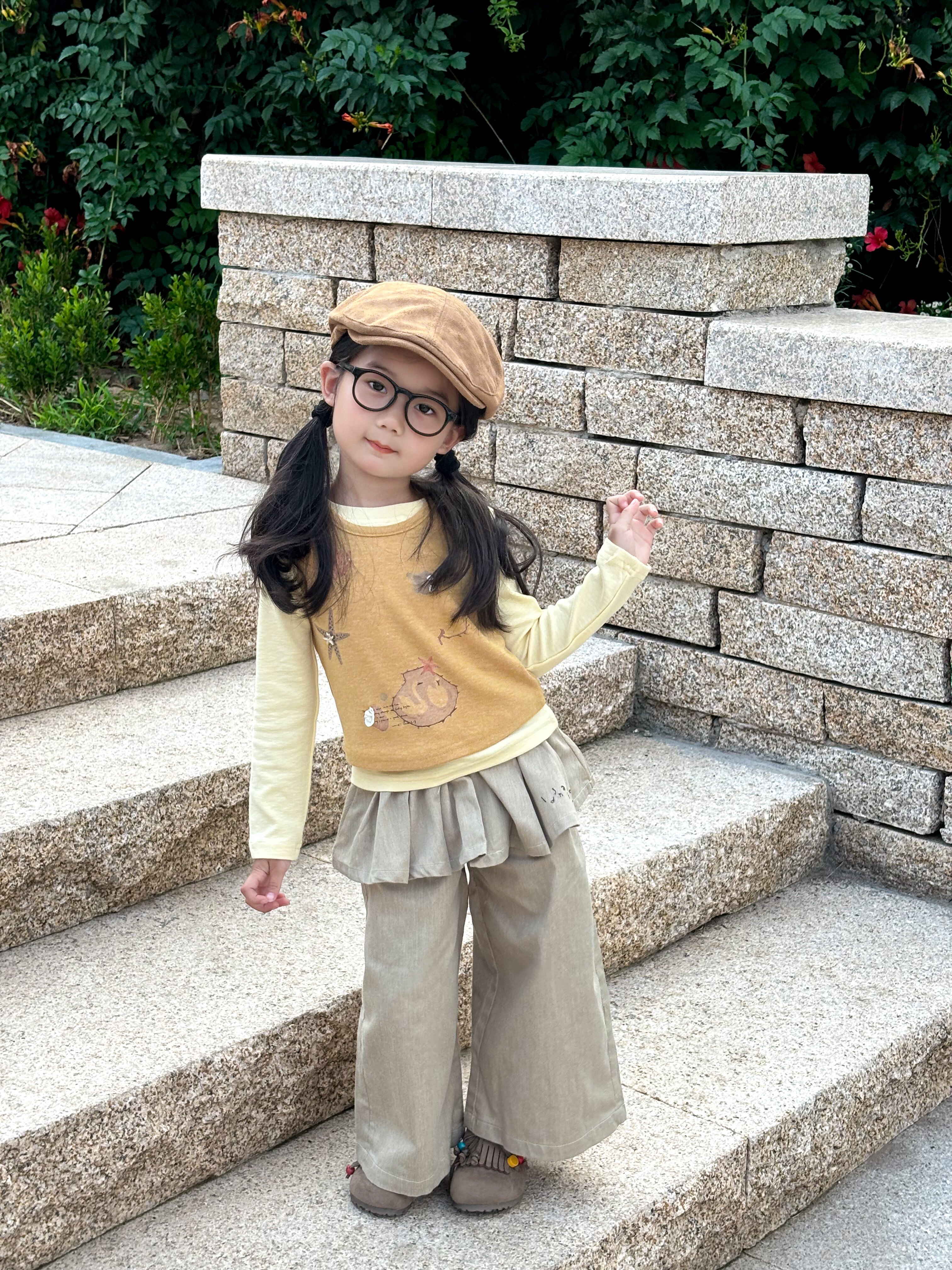 Customer photo for Layered Top + Skirt-Panel Pants (3-Piece), 100cm