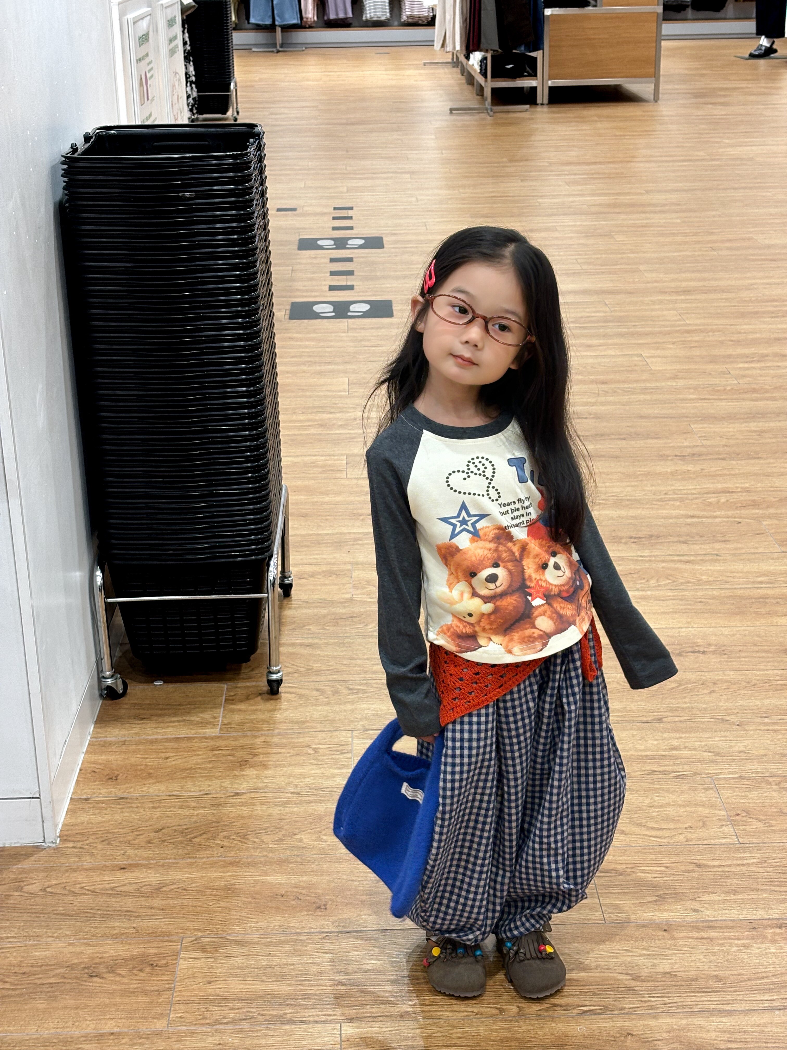 Customer photo for Blue Plaid Pants, 110cm