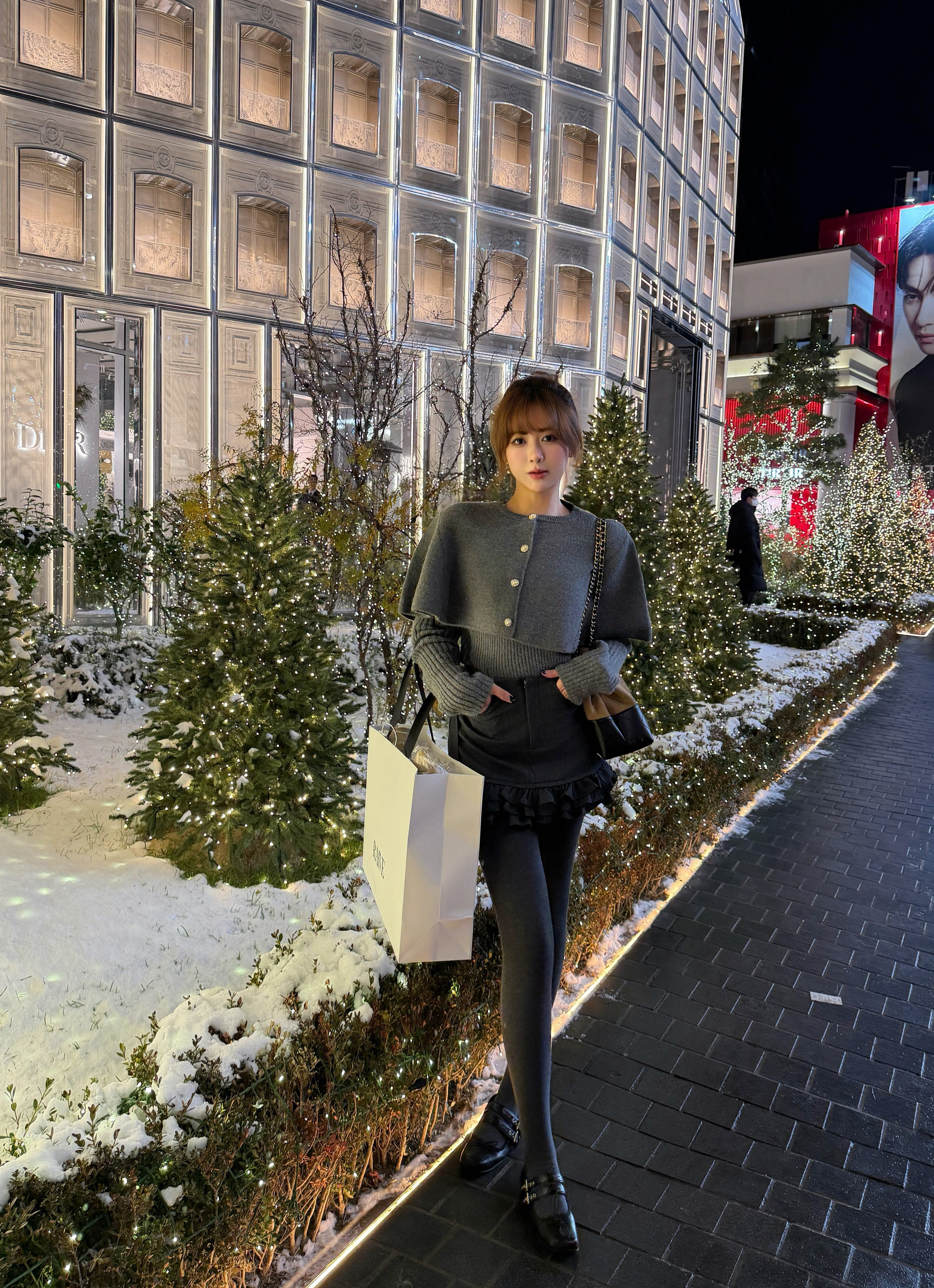 OYFF凡凡【小步舞曲】灰色套装,斗篷式廓形披肩A字短裙三件套设计省心