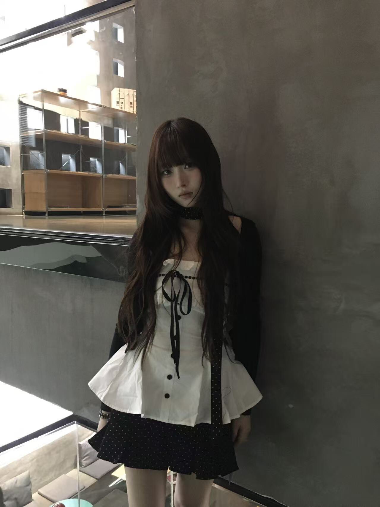 POPWEST韩女三件套 针织开衫+花边蝴蝶结吊带+波点短裙 一套搞定甜酷穿搭