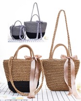 Retro literary bag women with rice tote bag carrying bag handmade small bag straw woven bag bamboo rattan woven