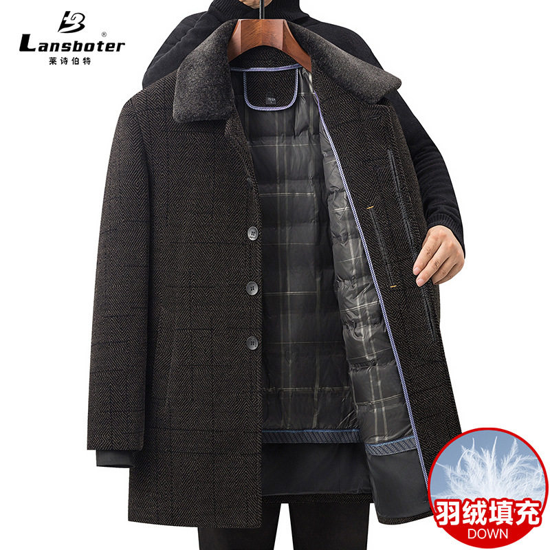 Middle-aged and elderly dad's woolen coat with down lining