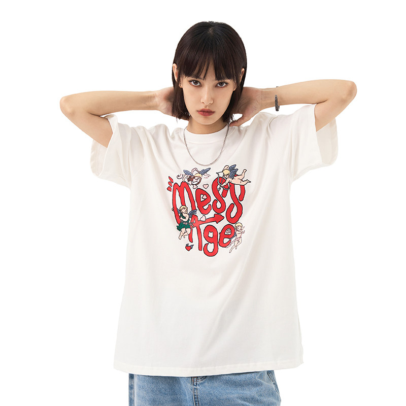 MessAgeLab men's short-sleeved T-shirt 2021 new summer American street print loose couple clothes