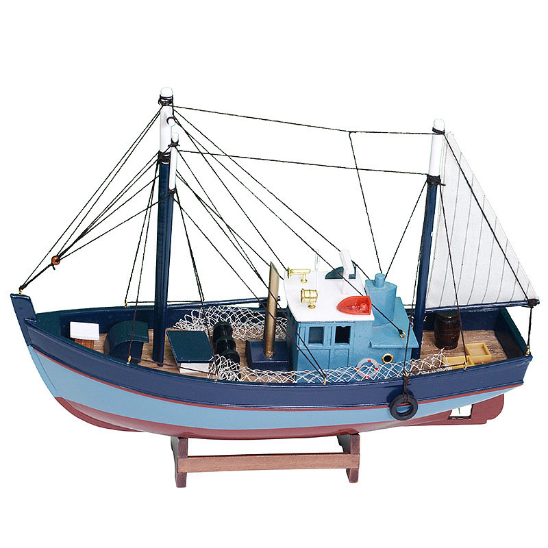 40cm Fishing Boat Sailing Model Swing Piece Solid Wood Pure Handmade Home Decoration Pint One Sail Smooth Craft Boat Gift
