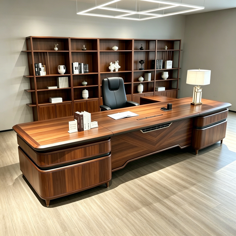 New Chinese-Style Light Luxury Executive Desk, High-End Office Desk, Walnut Solid Wood Boss Desk